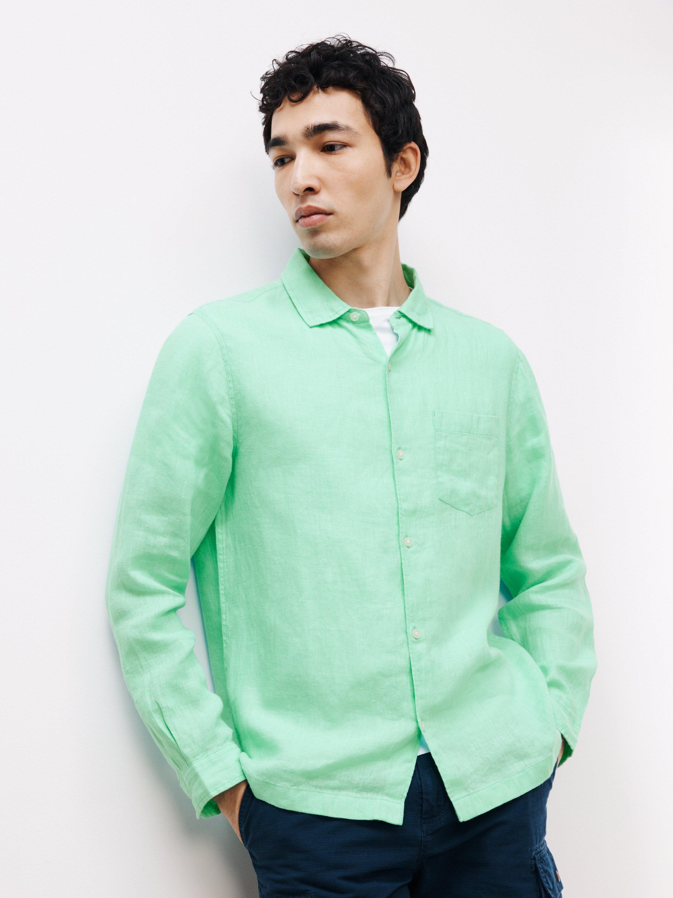 John Lewis Linen Long Sleeve Beach Shirt, Mint