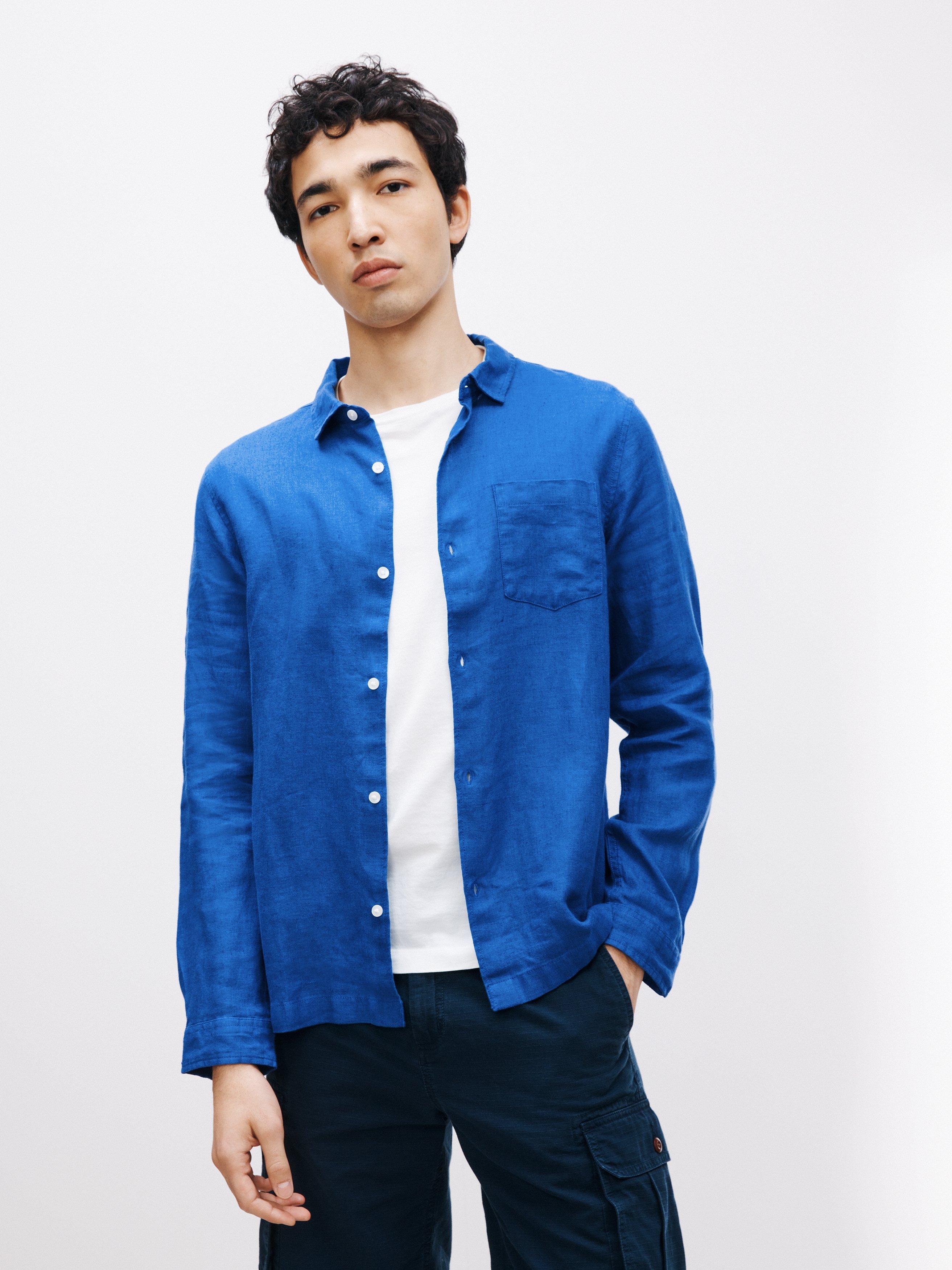 John Lewis Linen Long Sleeve Beach Shirt, Blue