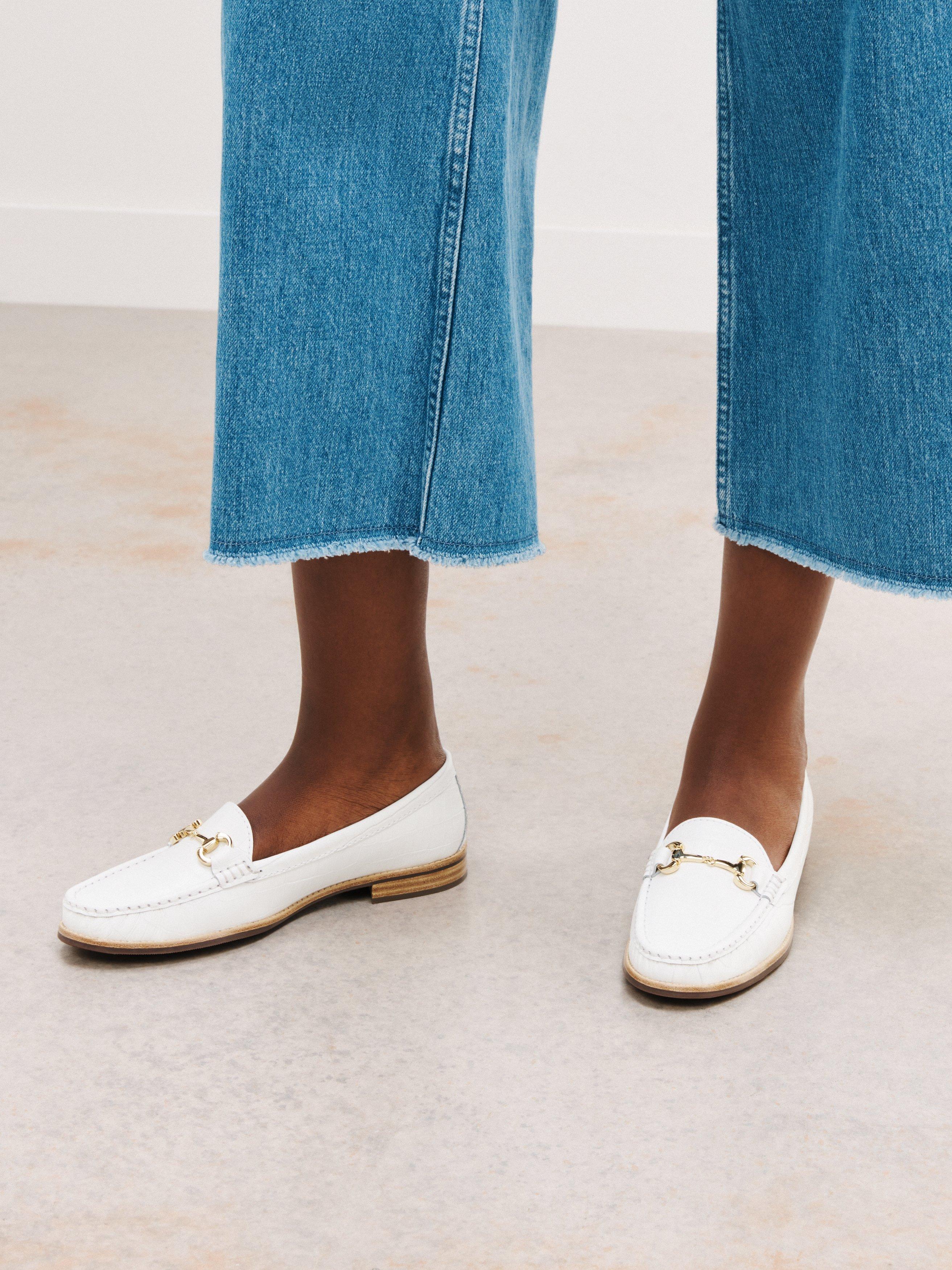 Product image 2 of 5, which shows John Lewis August Leather Moccasins, White Croc, 3