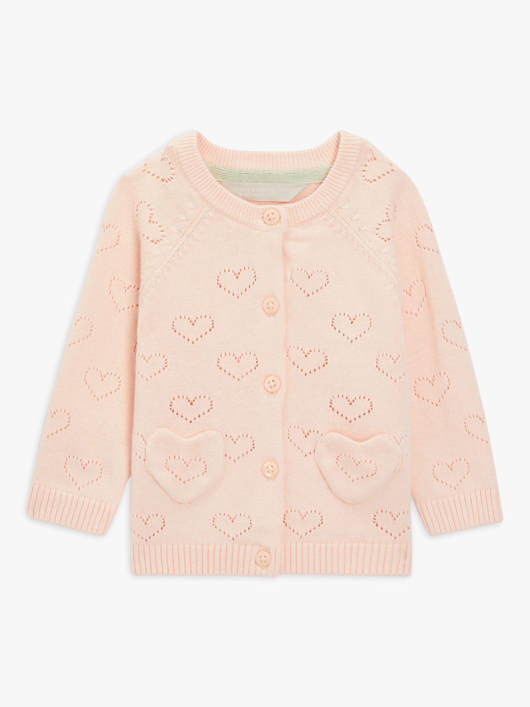 John Lewis Baby Heart Pointelle Cardigan, Pink