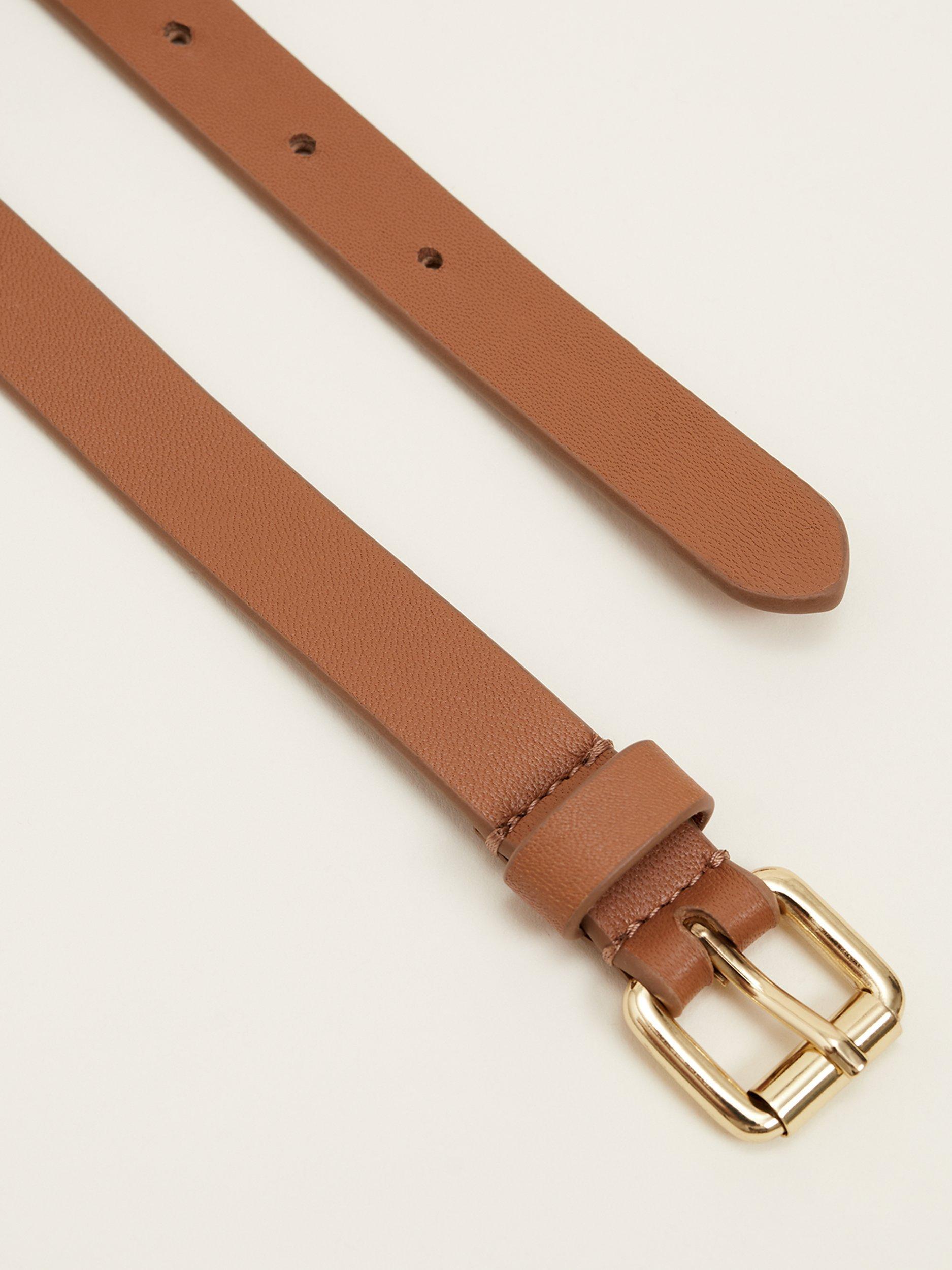 Product image 4 of 6, which shows Phase Eight Double Buckle Slim Leather Belt, Tan, S-M