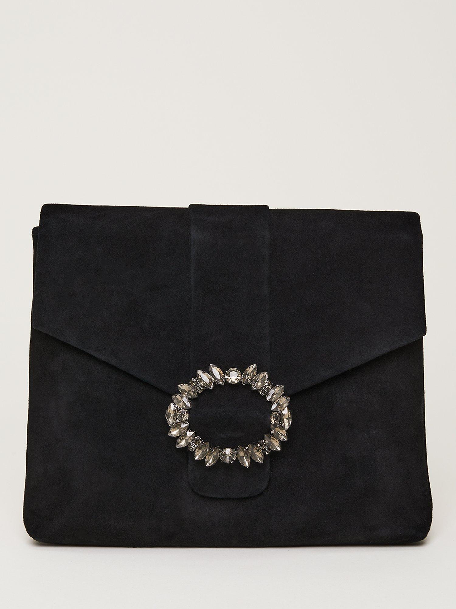 Phase Eight Suede Jewel Front Clutch Bag, Black, One Size
