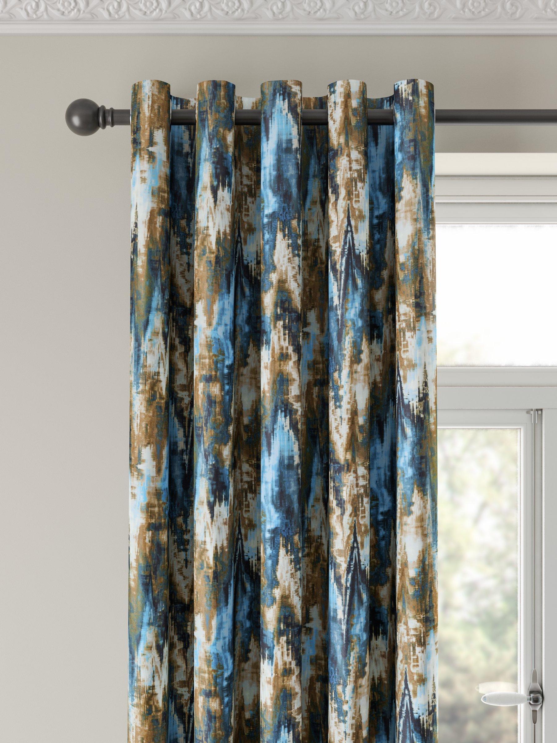 Harlequin Distortion Blue Pair Lined Eyelet Curtains, Navy/Ochre