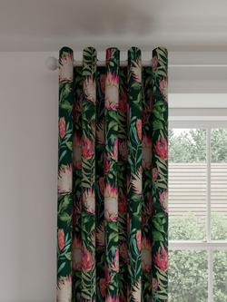 Sanderson King Protea Pair Lined Eyelet Curtains, Teal, Teal