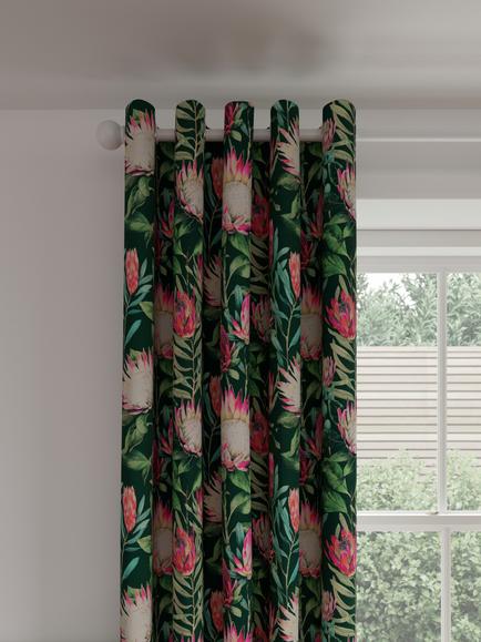 Sanderson King Protea Pair Lined Eyelet Curtains, Teal, Teal