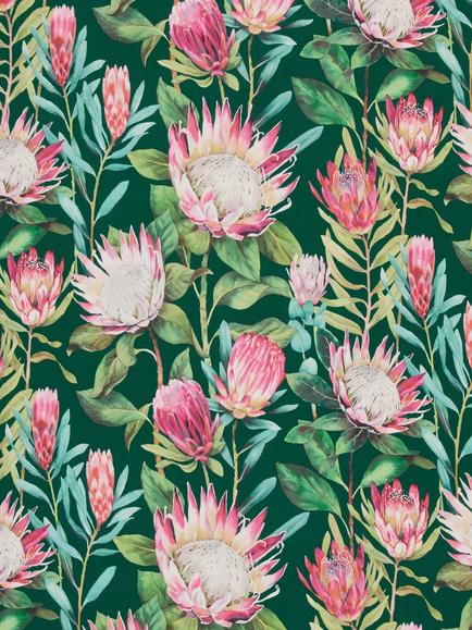 Sanderson King Protea Pair Lined Eyelet Curtains, Teal - view 2, Teal