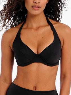 Freya Jewel Cove Plain Underwired Halterneck Bikini Top, Black