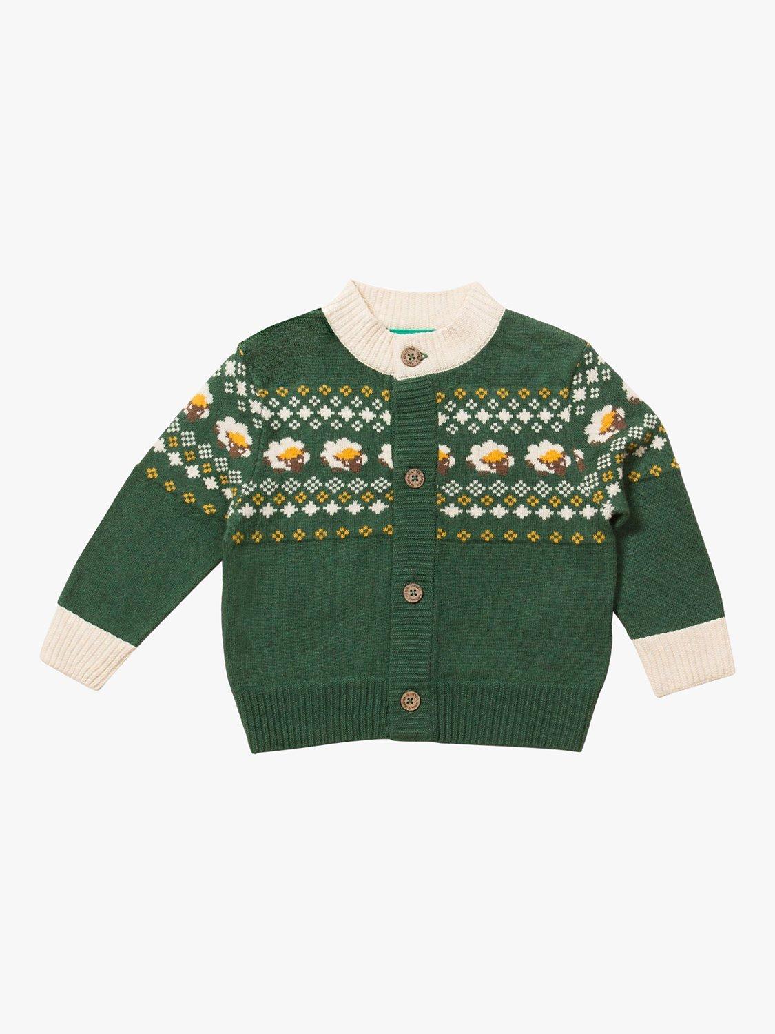 Little Green Radicals Baby Fair Isle Sheep Knitted Cardigan, Green