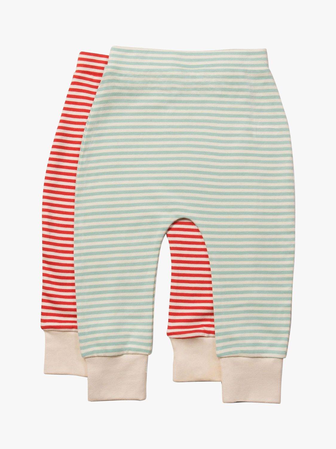 Little Green Radicals Baby Organic Striped Wriggle Bottom Trousers, Pack of 2, Red/Blue