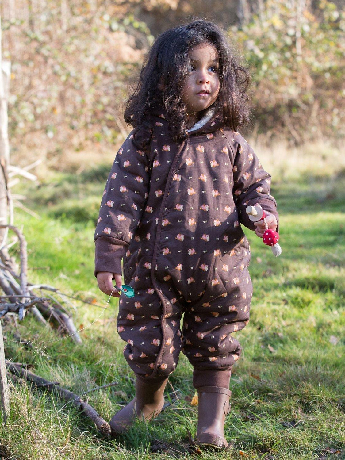 Little Green Radicals Baby Autumn Birds Sherpa Lined Snowsuit, Brown/Multi