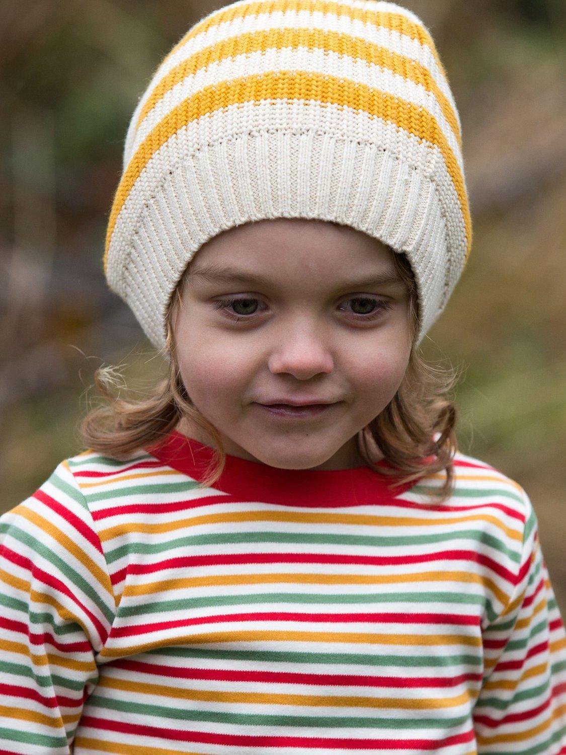 Little Green Radicals Kids' Striped Knitted Beanie Hat, Gold