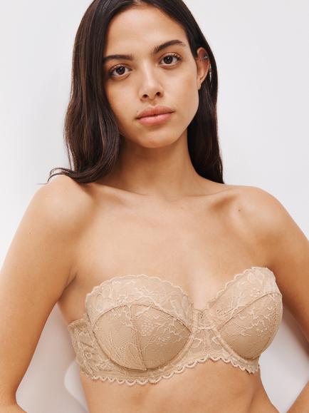 John Lewis Lianna Lace Strapless Bra - view 2, Almond