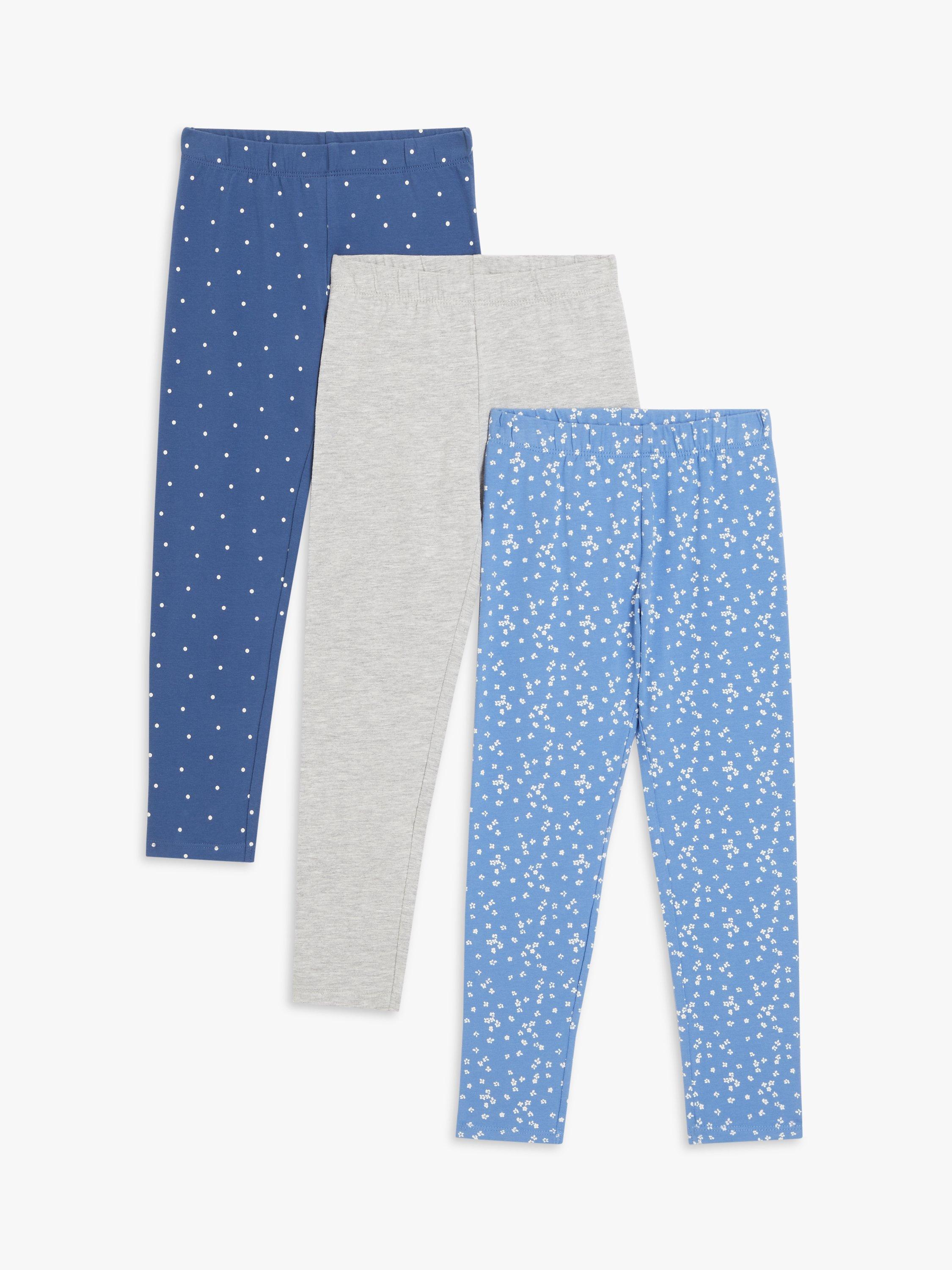 John Lewis Kids' Spot/Plain/Floral Leggings, Pack of 3, Blue/Multi