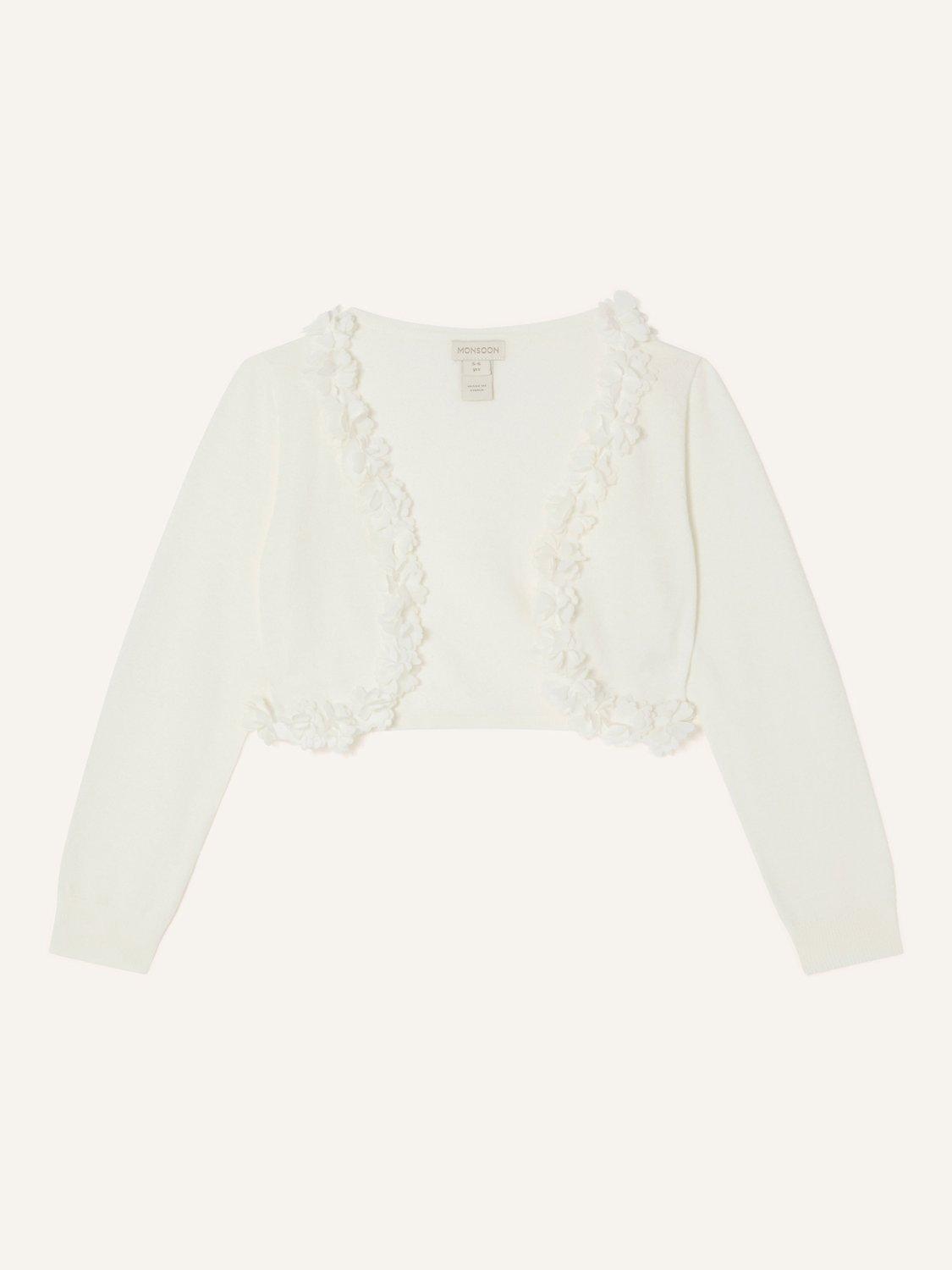 Product image 1 of 3, which shows Monsoon Baby Floral 3D Cardigan, Ivory, 3-6 months