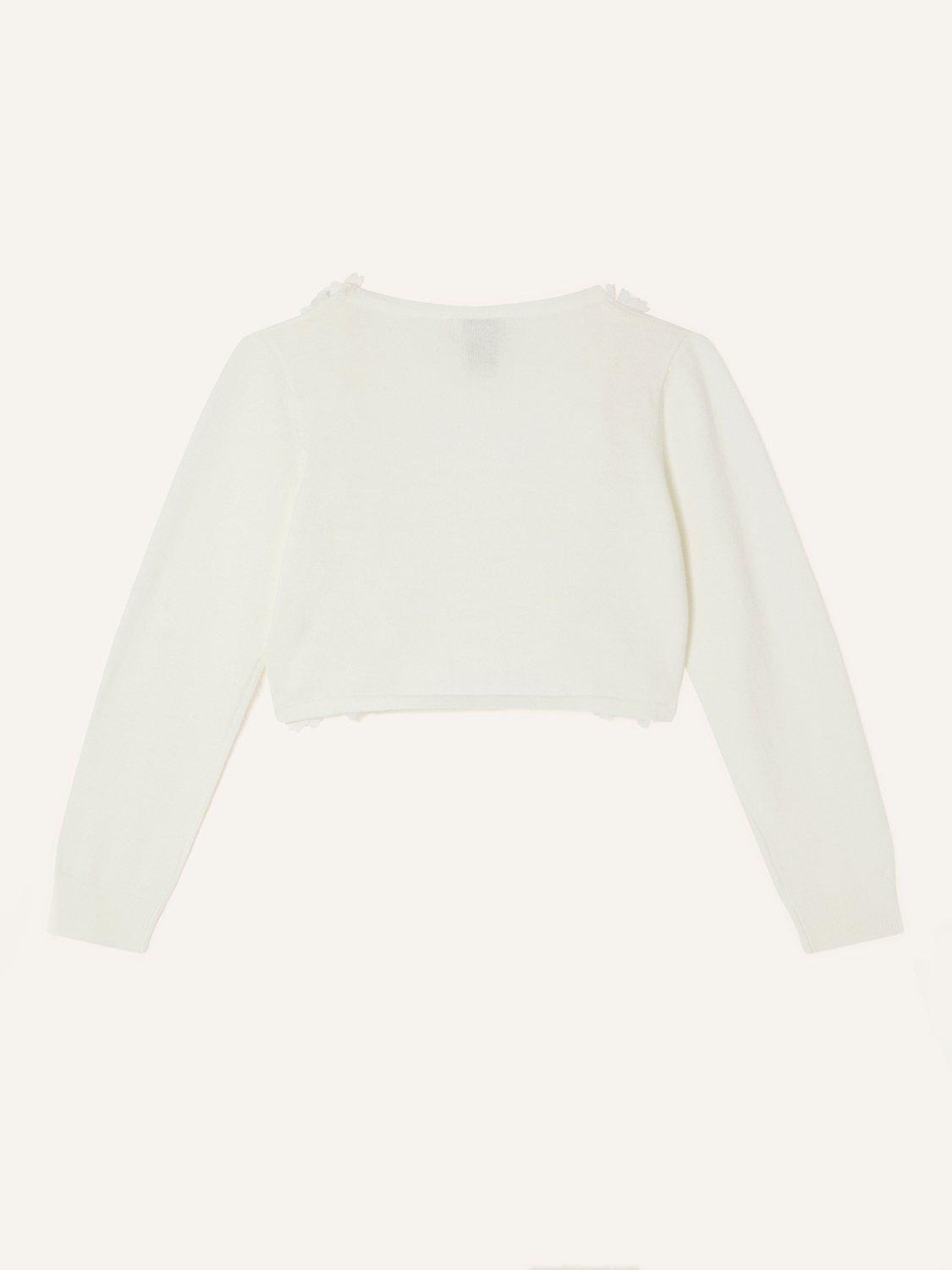 Product image 2 of 3, which shows Monsoon Baby Floral 3D Cardigan, Ivory, 3-6 months