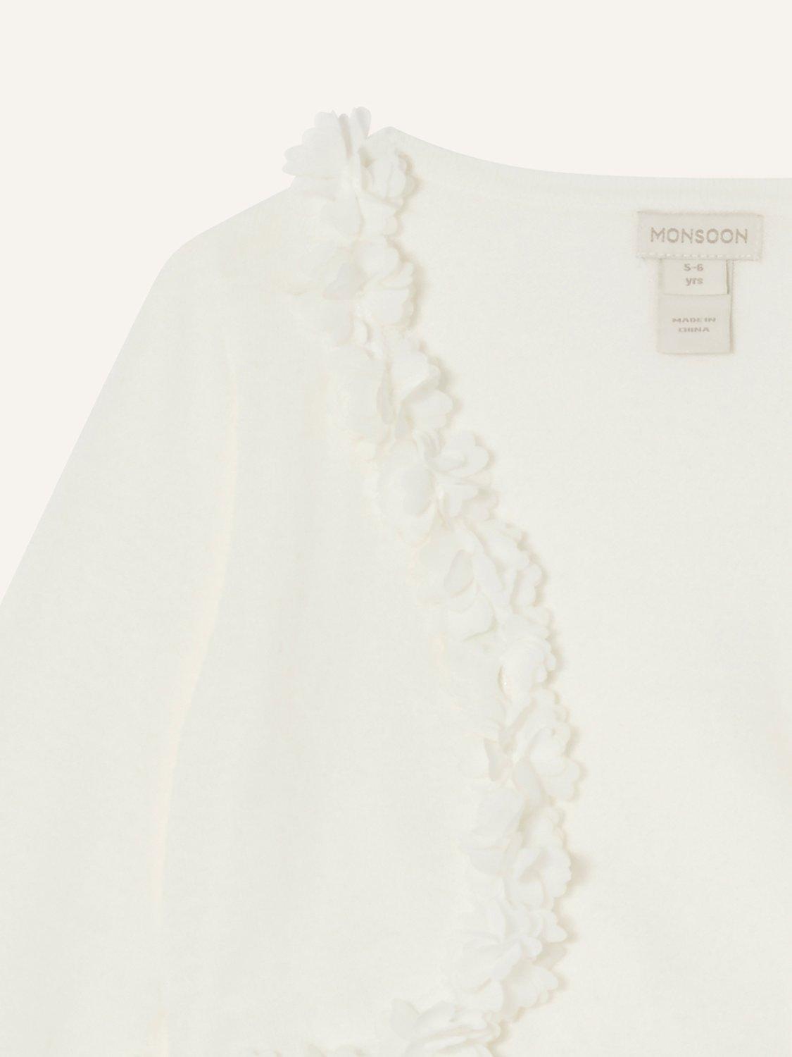 Product image 3 of 3, which shows Monsoon Baby Floral 3D Cardigan, Ivory, 3-6 months