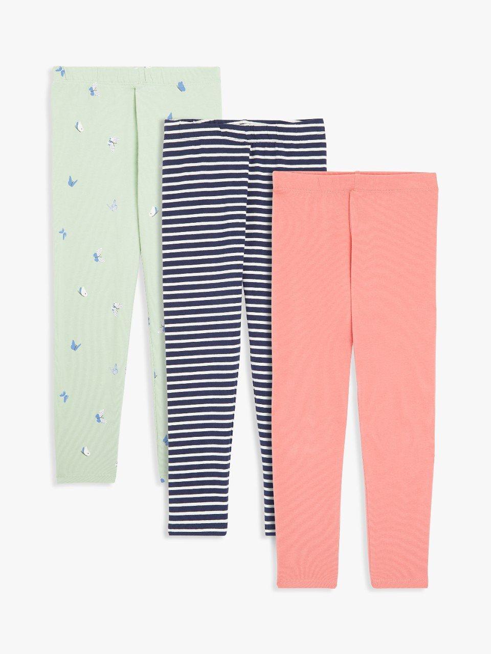 John Lewis Kids' Butterflies/Plain/Stripe Leggings, Pack of 3, Multi
