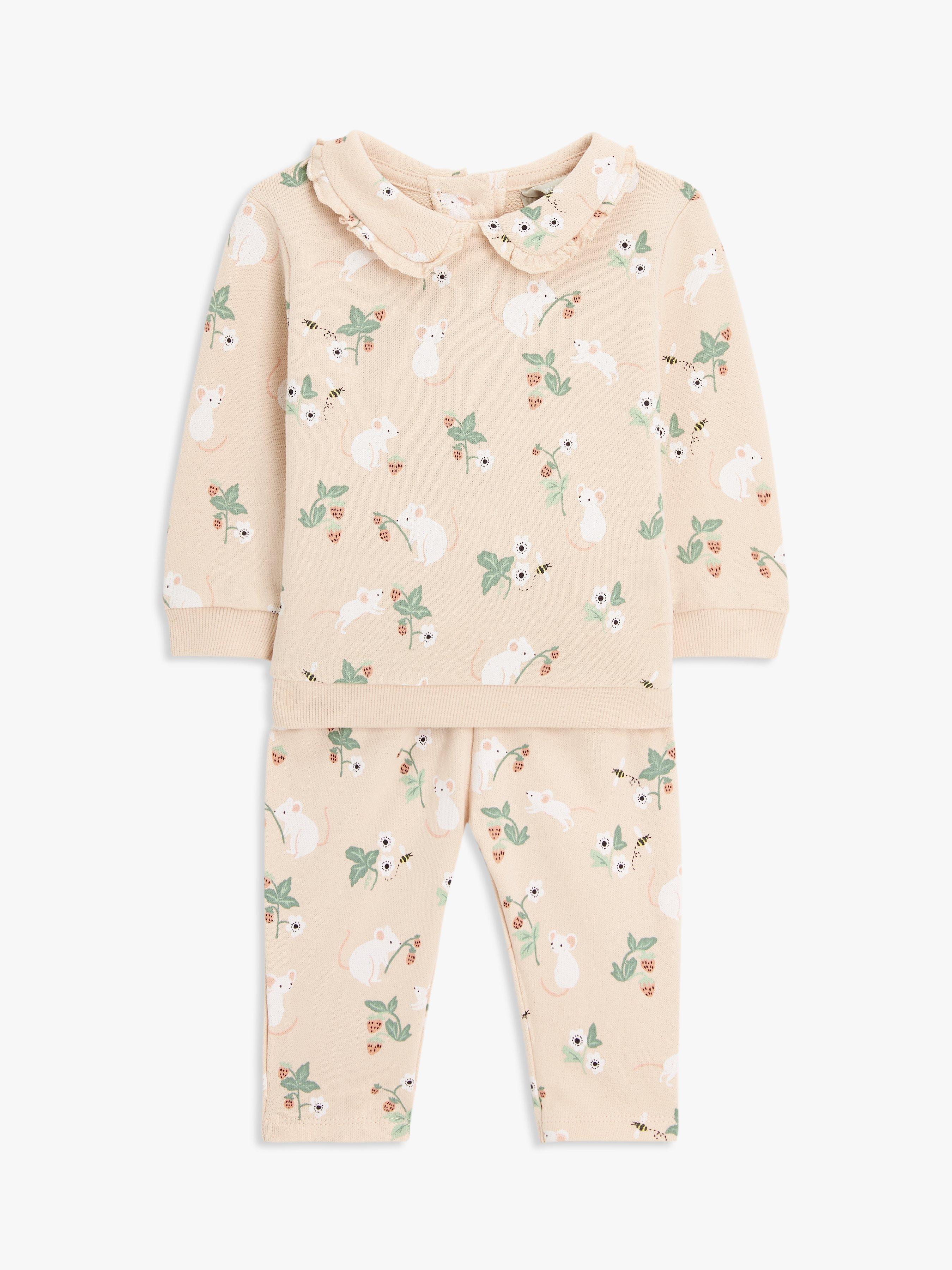 John Lewis Baby Mouse Print Sweat Top & Joggers Set, Pink