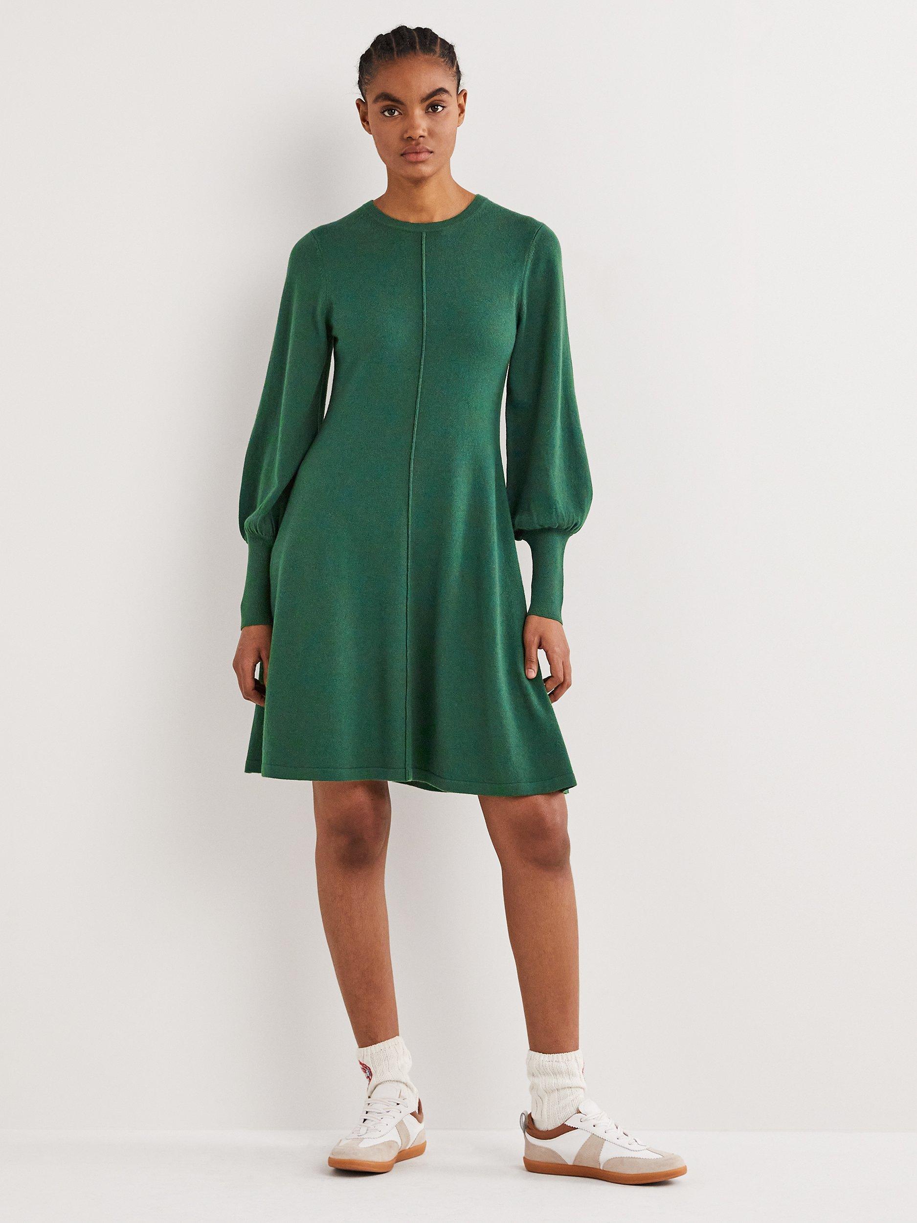 Boden Cashmere and Wool Blend Knitted Mini Dress, Hunter Green
