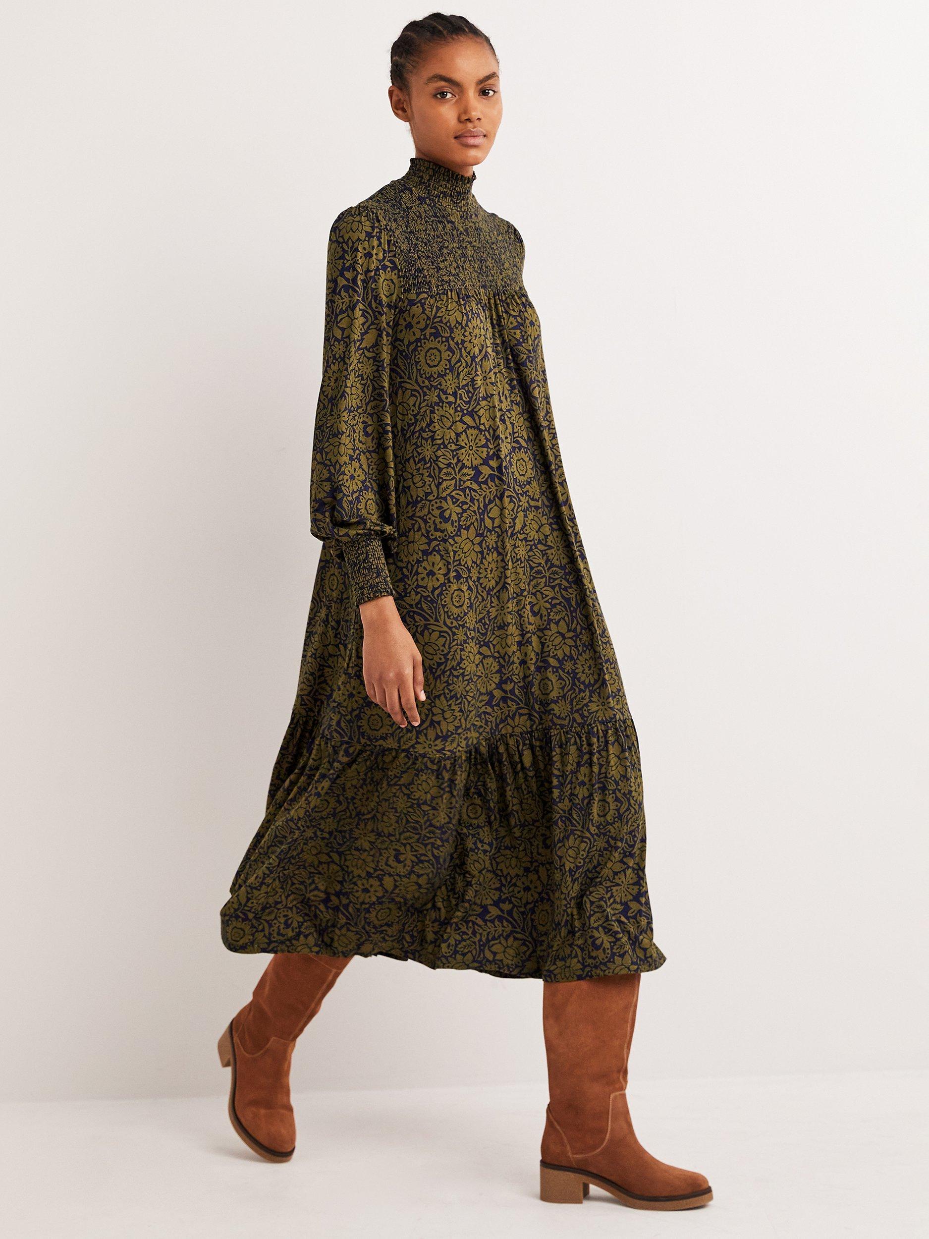 Boden High Neck Floral Jersey Maxi Dress, Basil/Foliage Bloom
