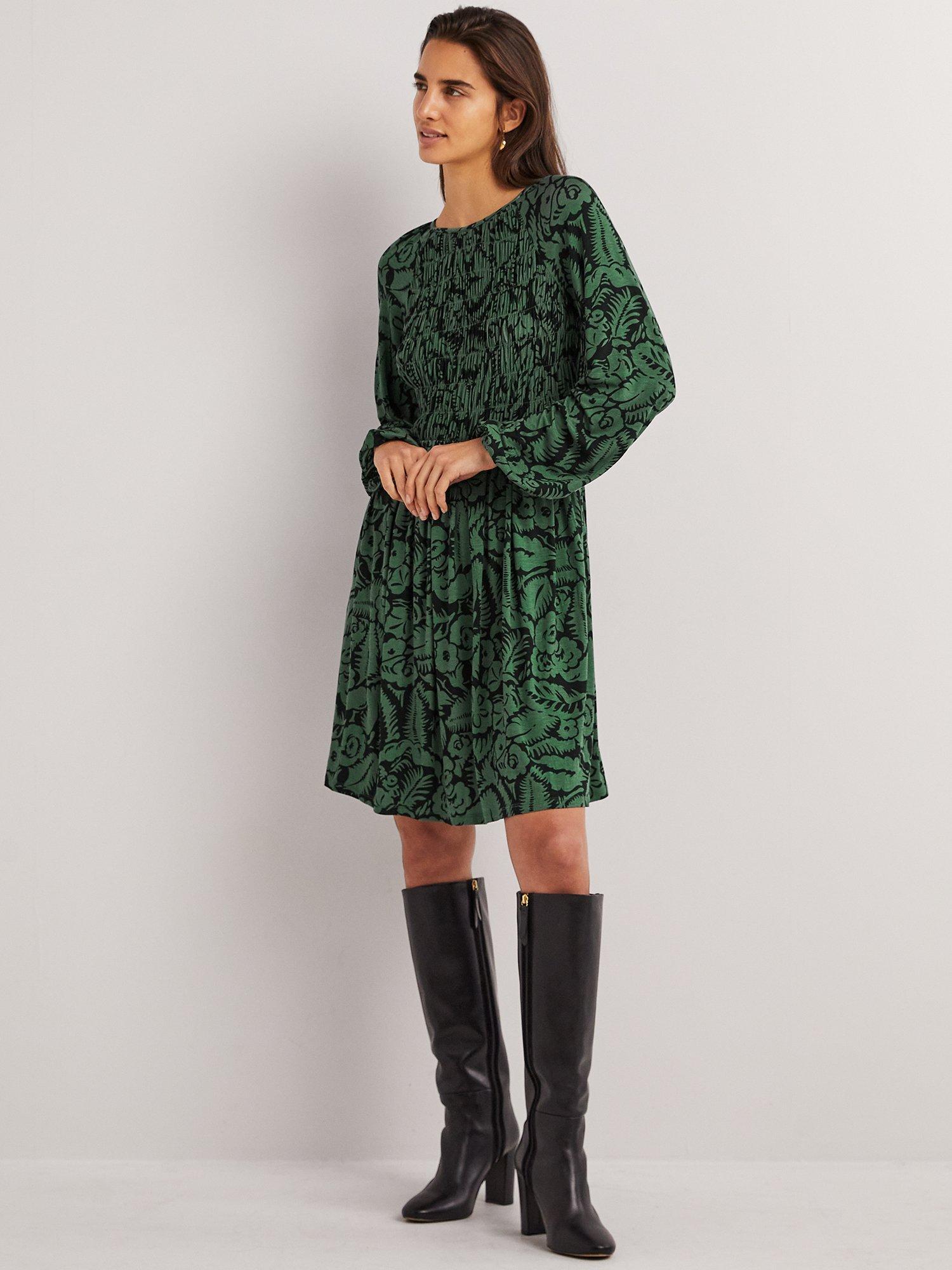 Boden Smocked Bodice Jersey Dress, Green Garden