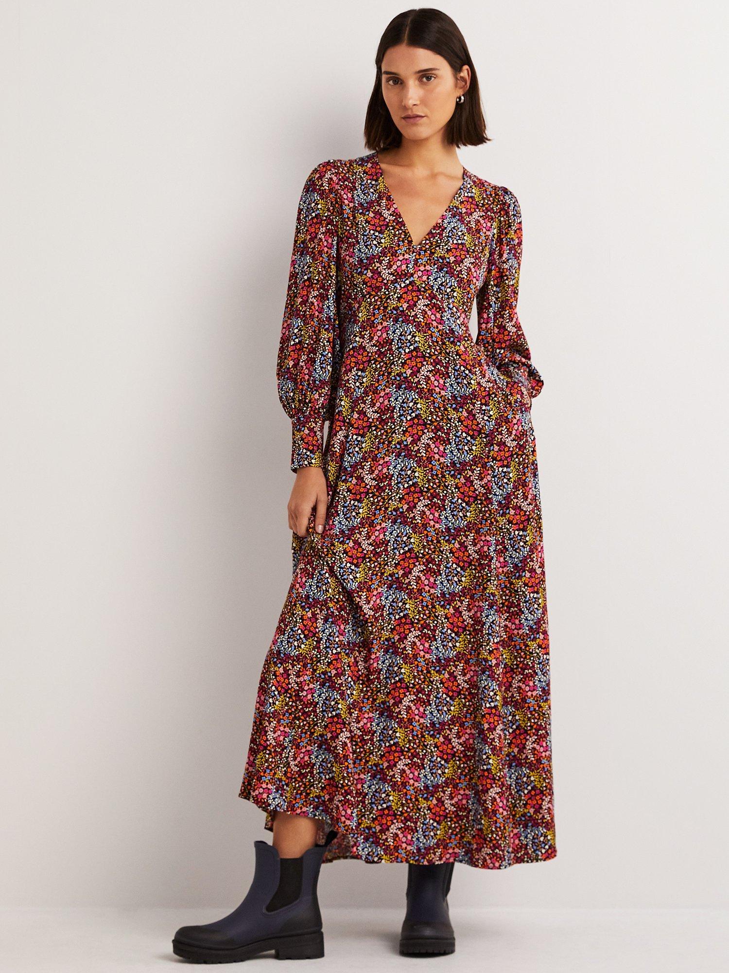Boden V-Neck Empire Maxi Dress, Multi Ditsy Garden, 14