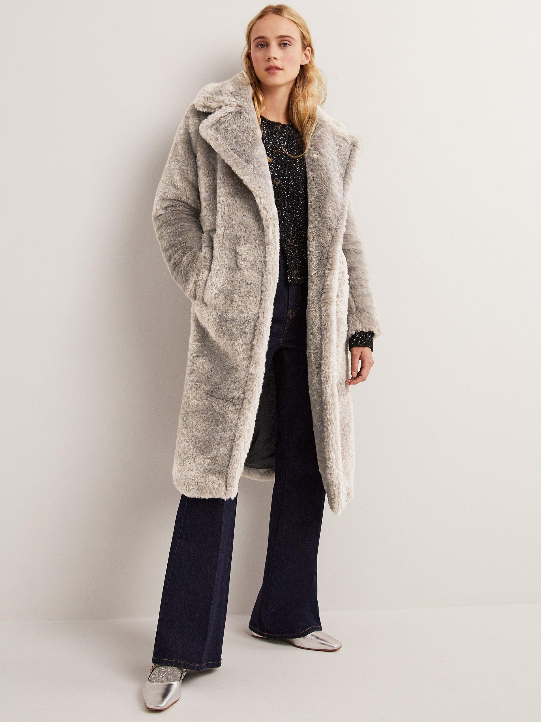 Boden Long Teddy Coat, Charcoal