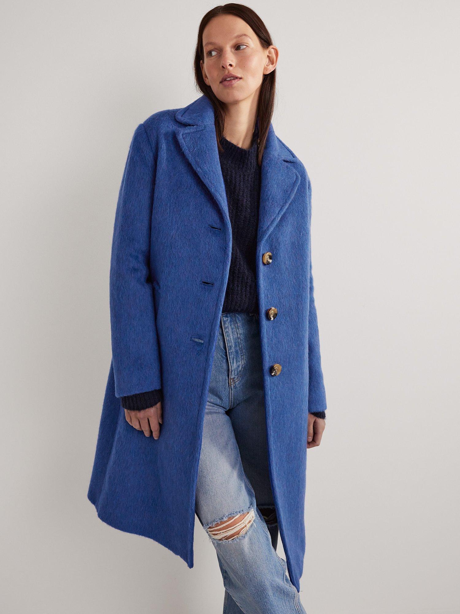 Boden Italian Wool Blend Collared Coat, Sea Blue