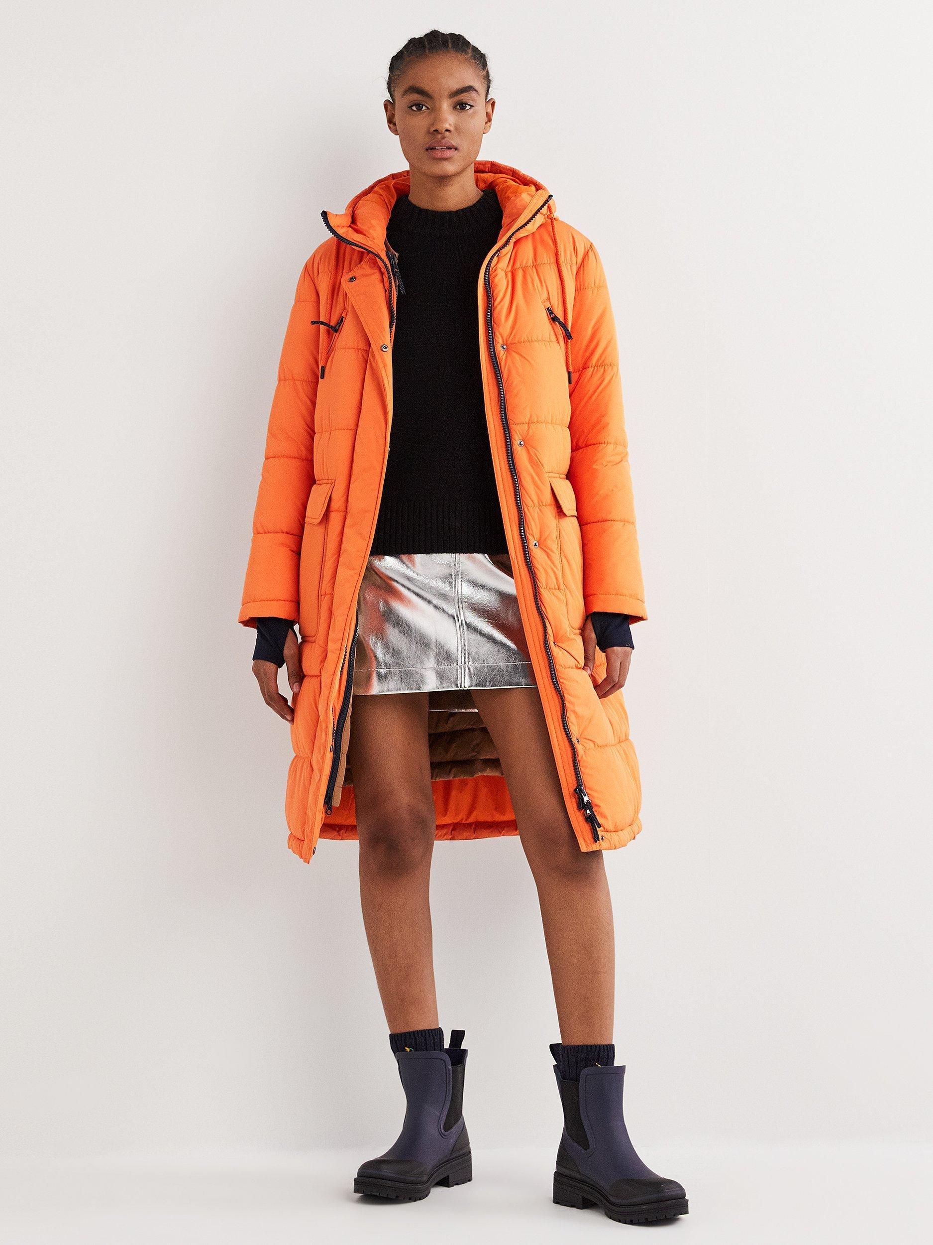 Boden Two Way Long Puffer Jacket, Fire Opal