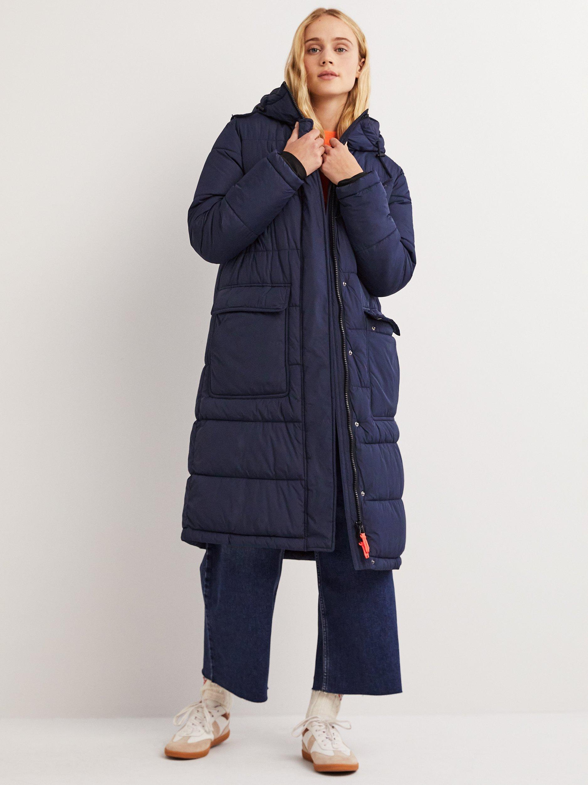 Boden Two Way Long Puffer Jacket, Navy