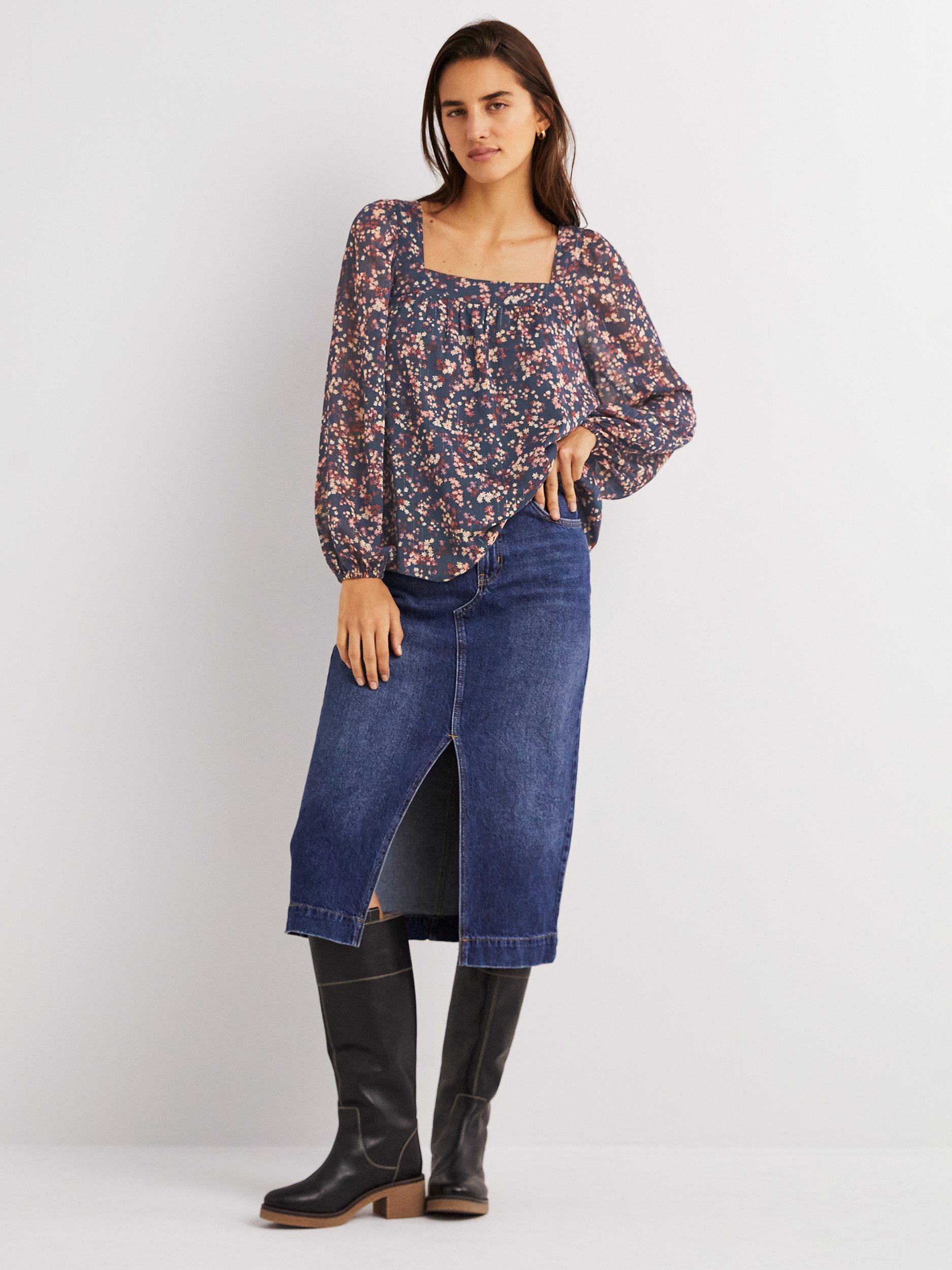 Boden Floral Square Neck Top, Pop Bloom