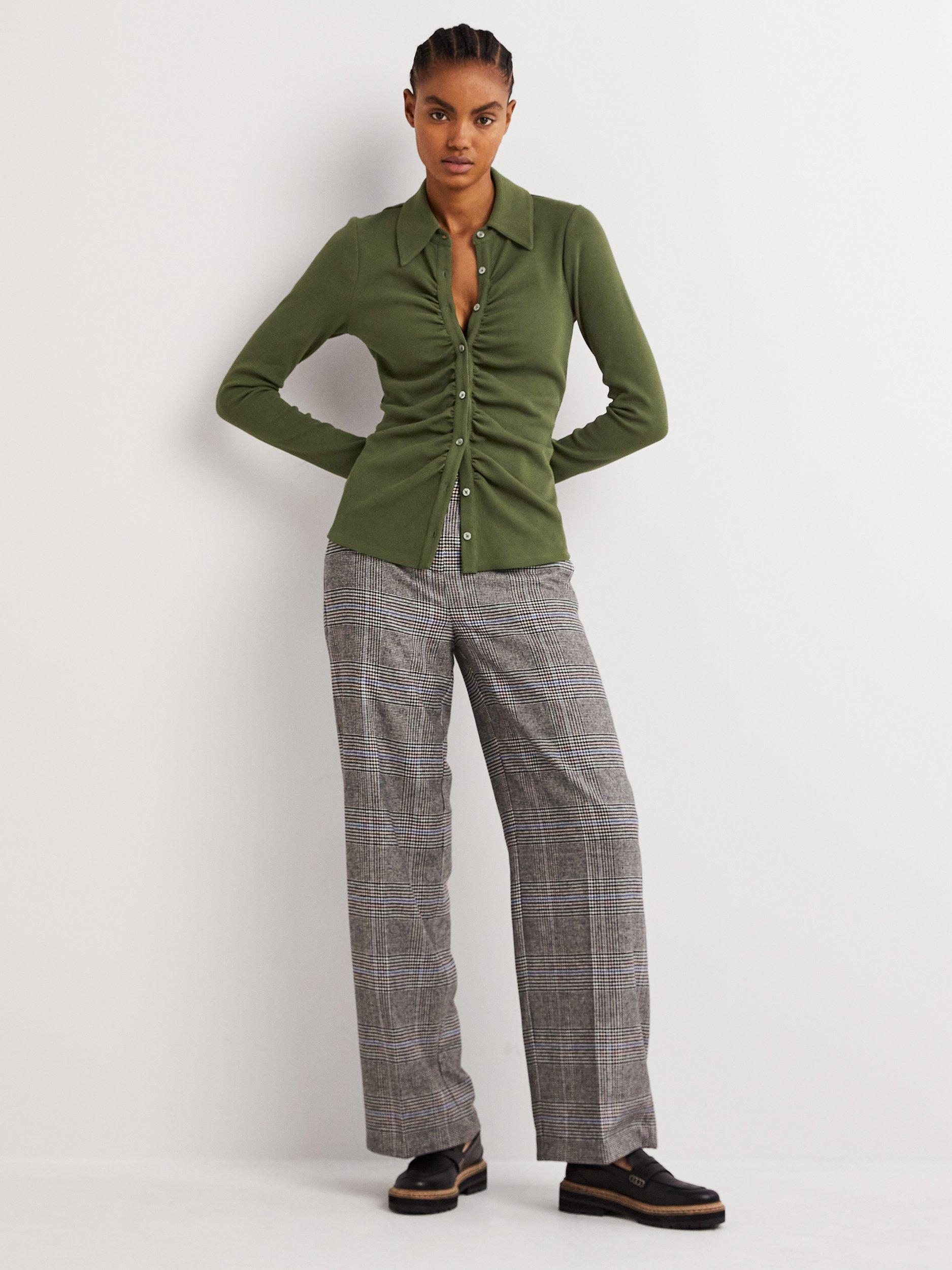 Boden Ruched Front Jersey Shirt, Kale Green