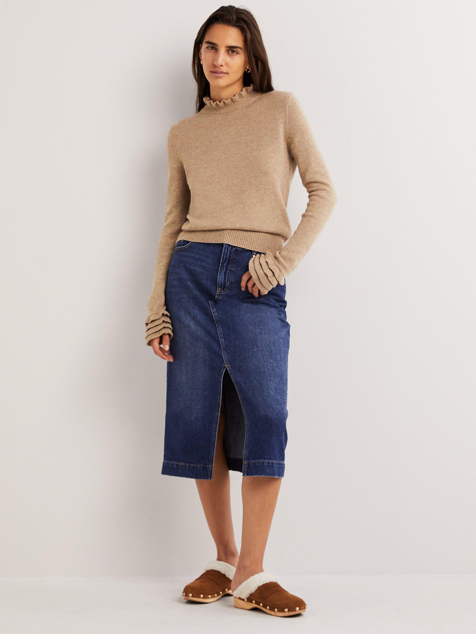 Boden Layered Frill Jumper, Dark Mink Melange, XL