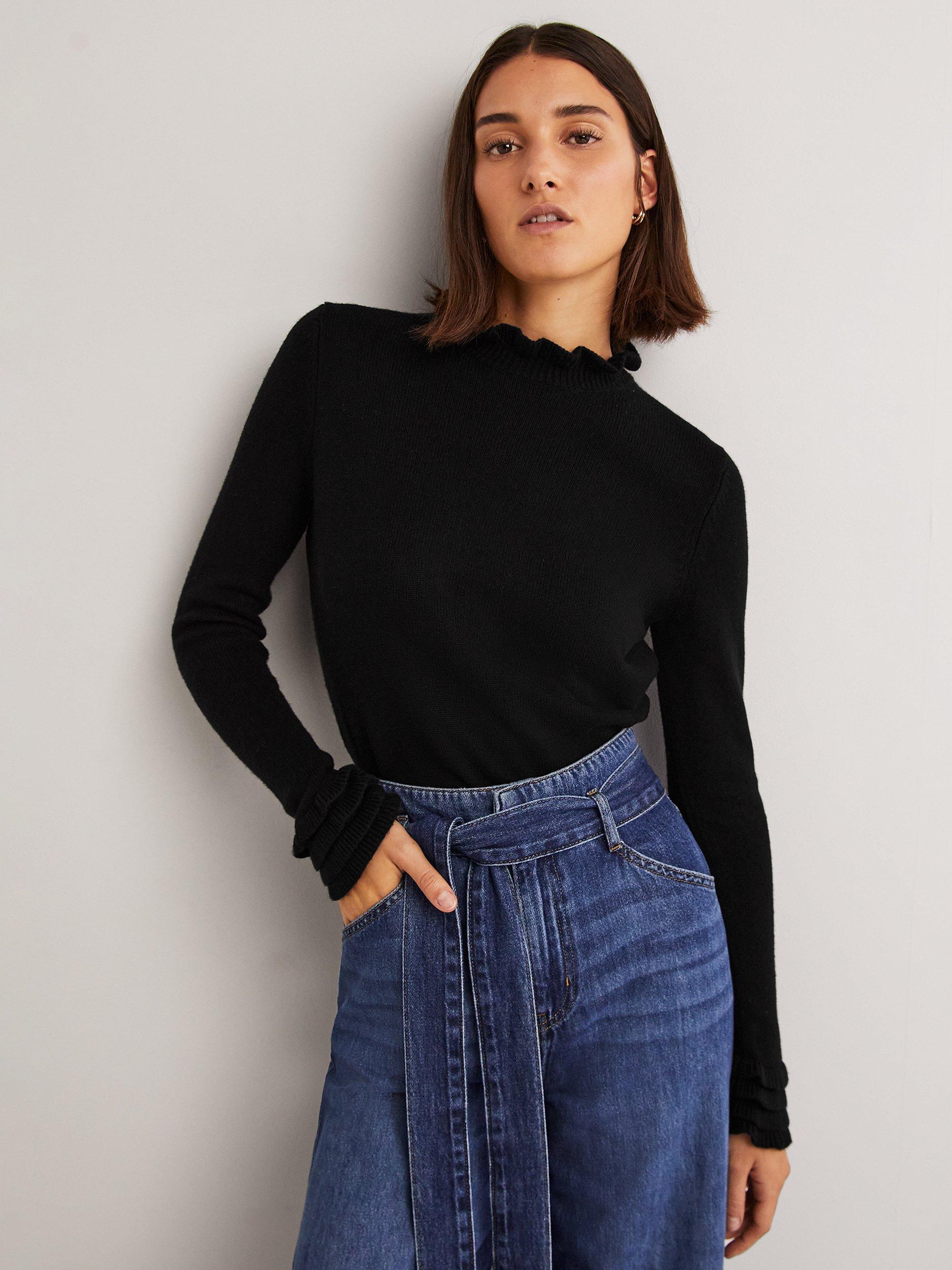 Boden Layered Frill Jumper, Black