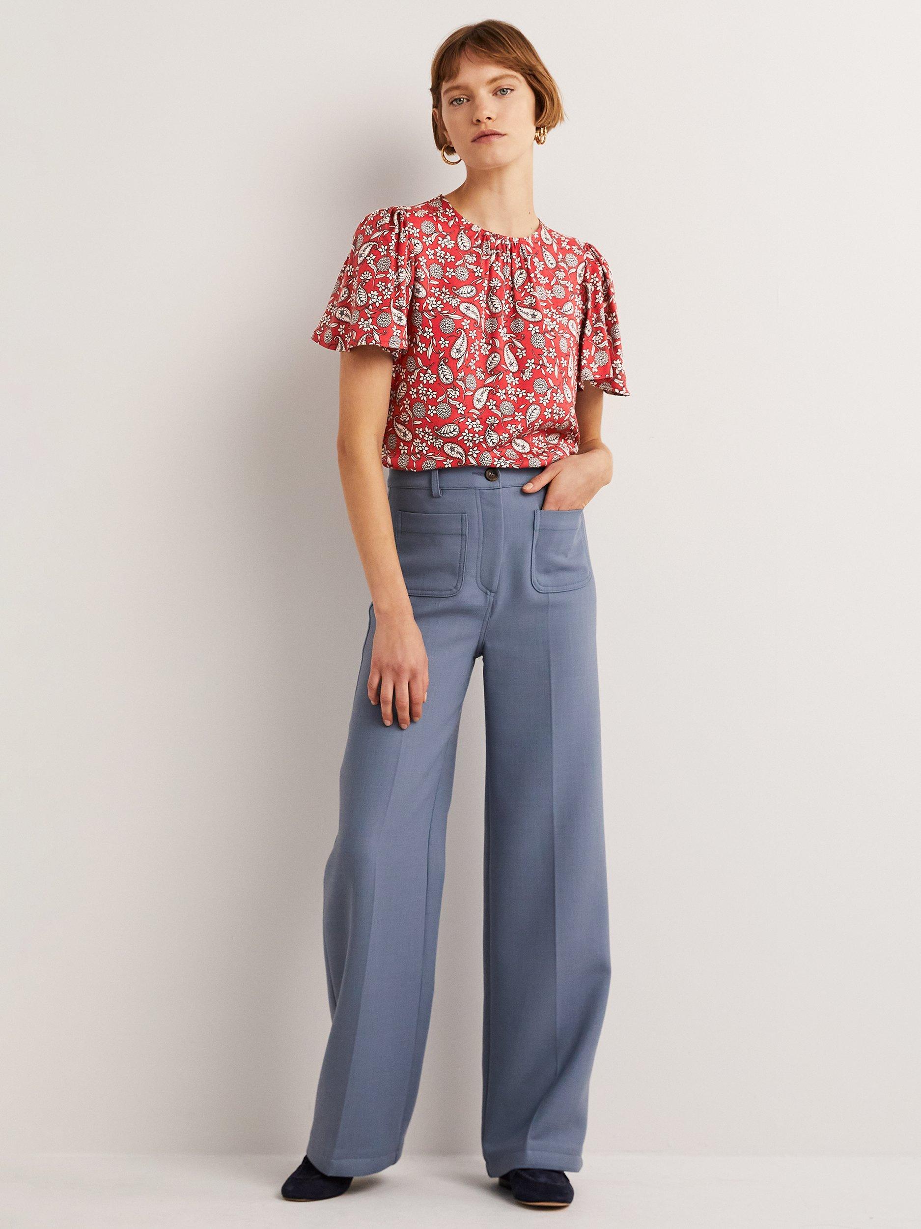 Boden Flutter Sleeve Crew Neck Top, Red Flower Garden