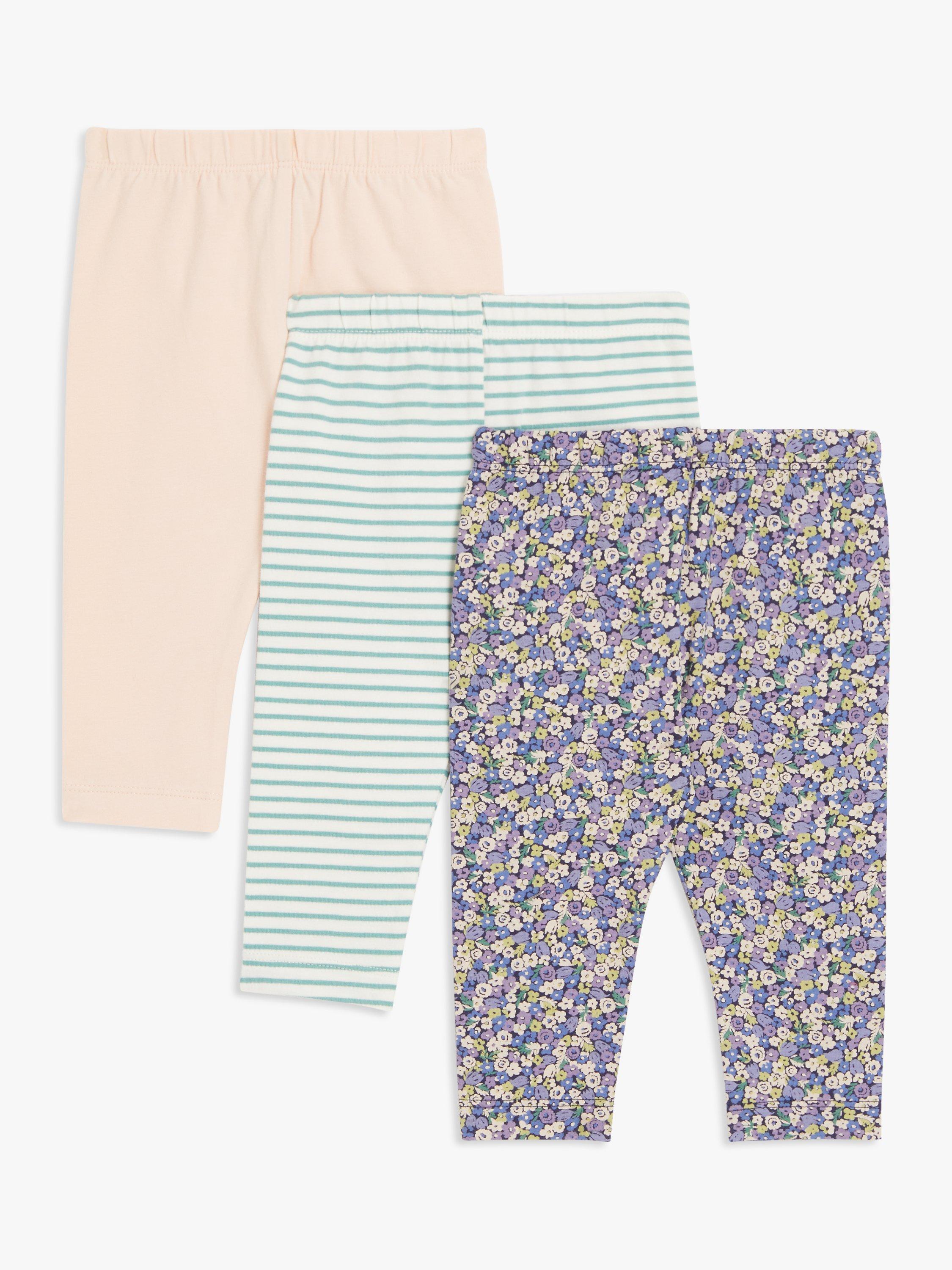 John Lewis Baby Floral, Plain, & Stripe Leggings, Pack of 3, Multi