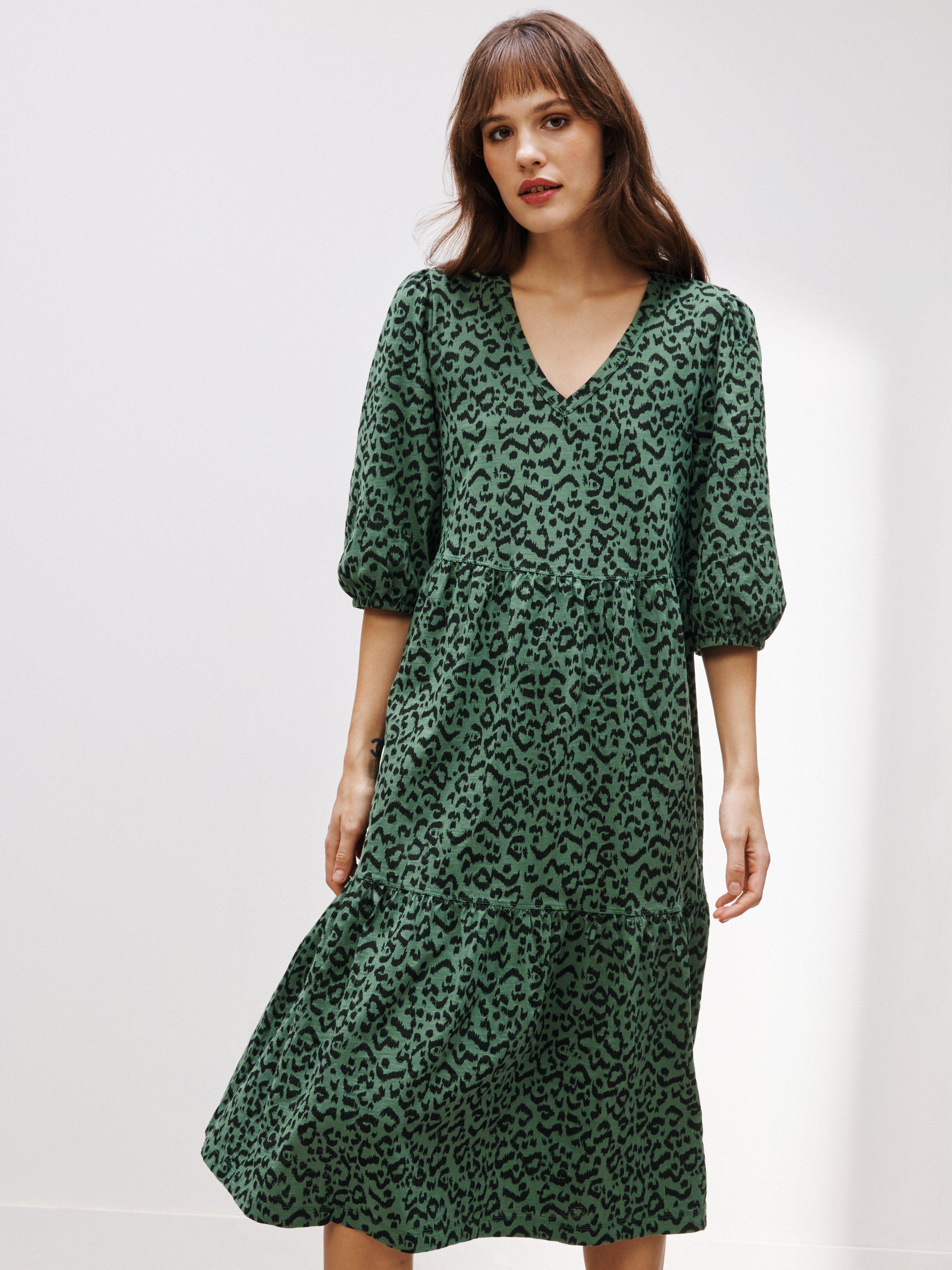 AND/OR Brielle Animal Print Tiered Jersey Dress, Olive/Multi