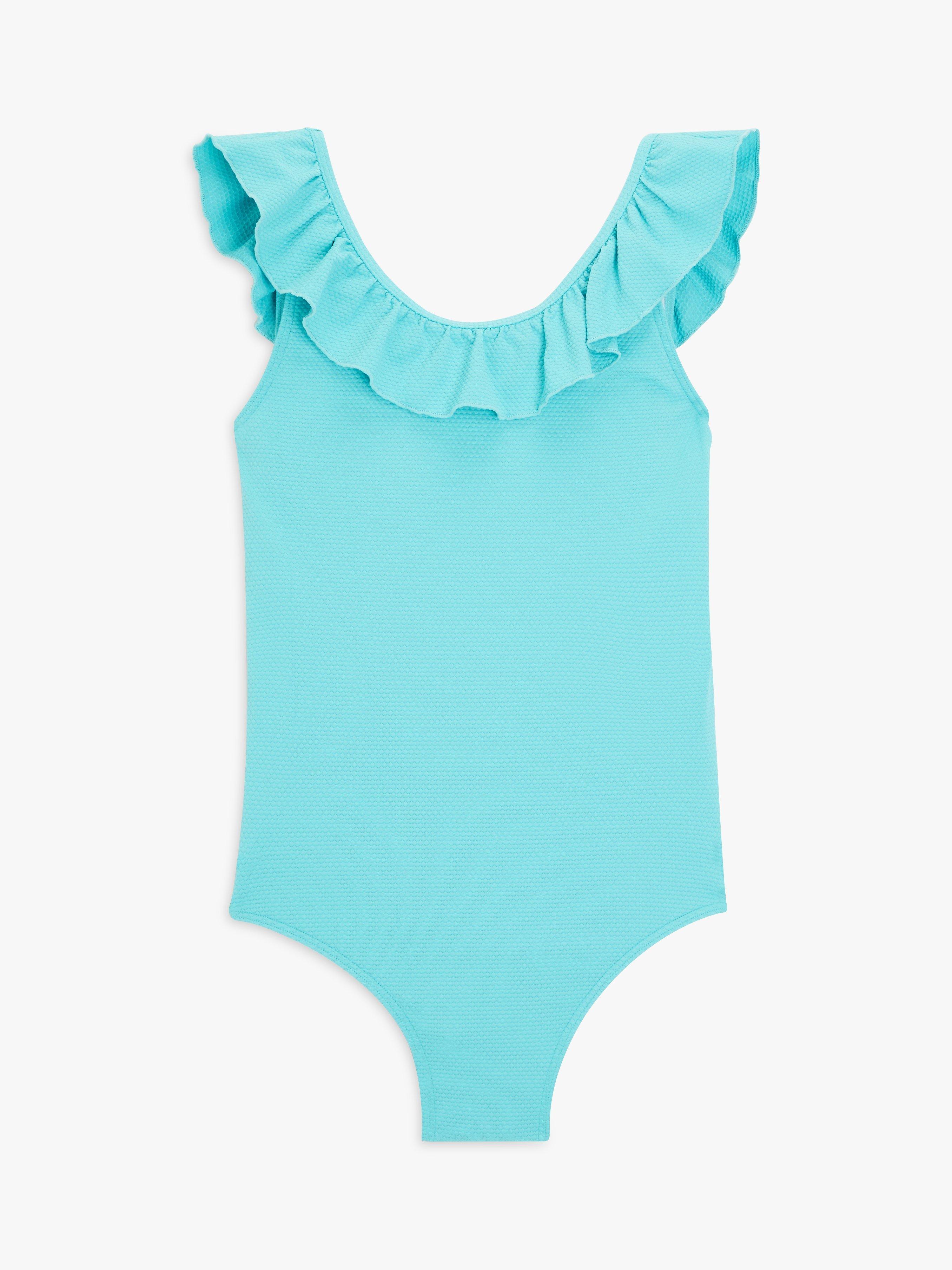 John Lewis Kids' Textured Frill Swimsuit, Blue