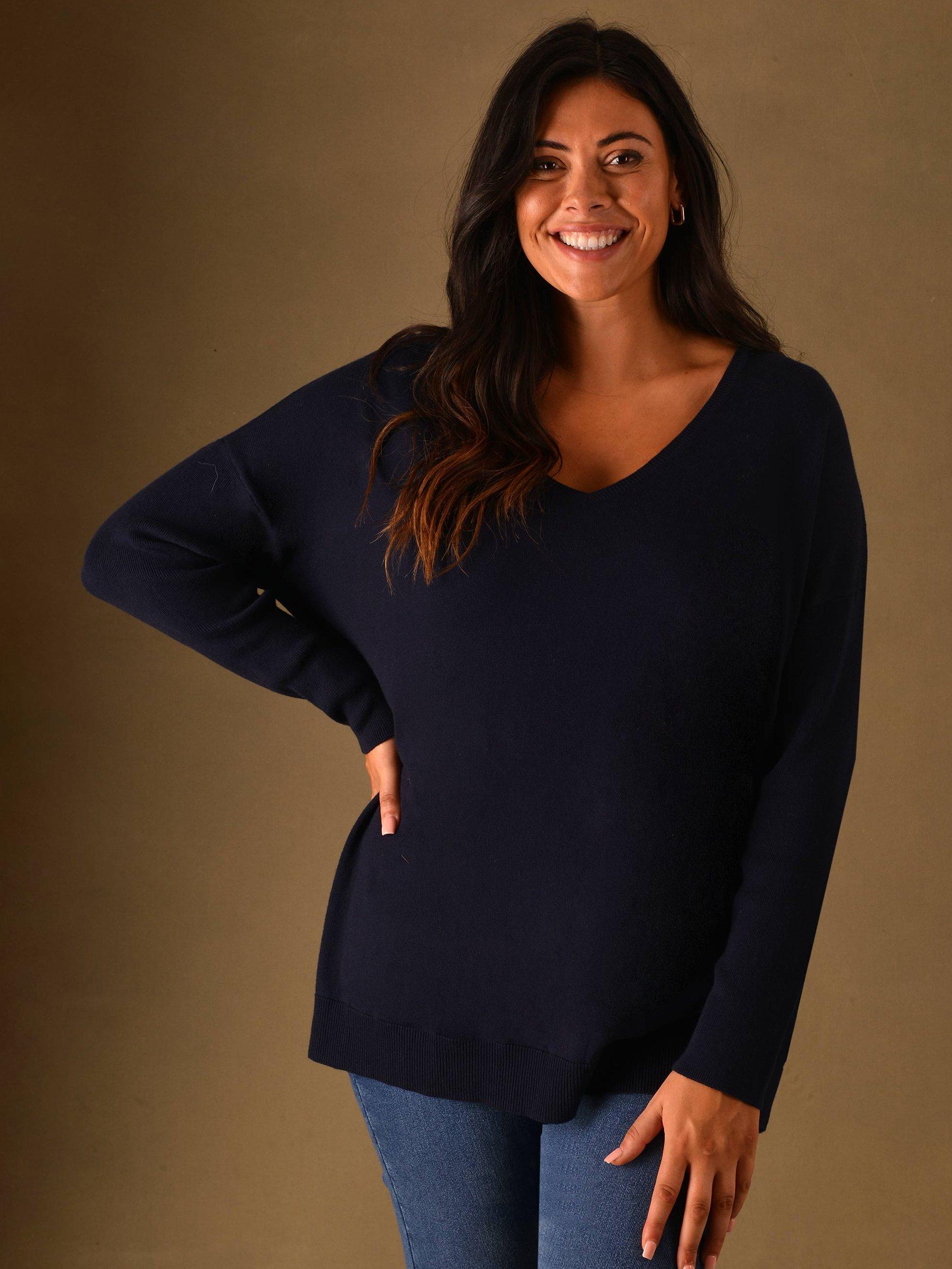 Live Unlimited Cashmere Blend Slouch V Neck Jumper, Navy, 24