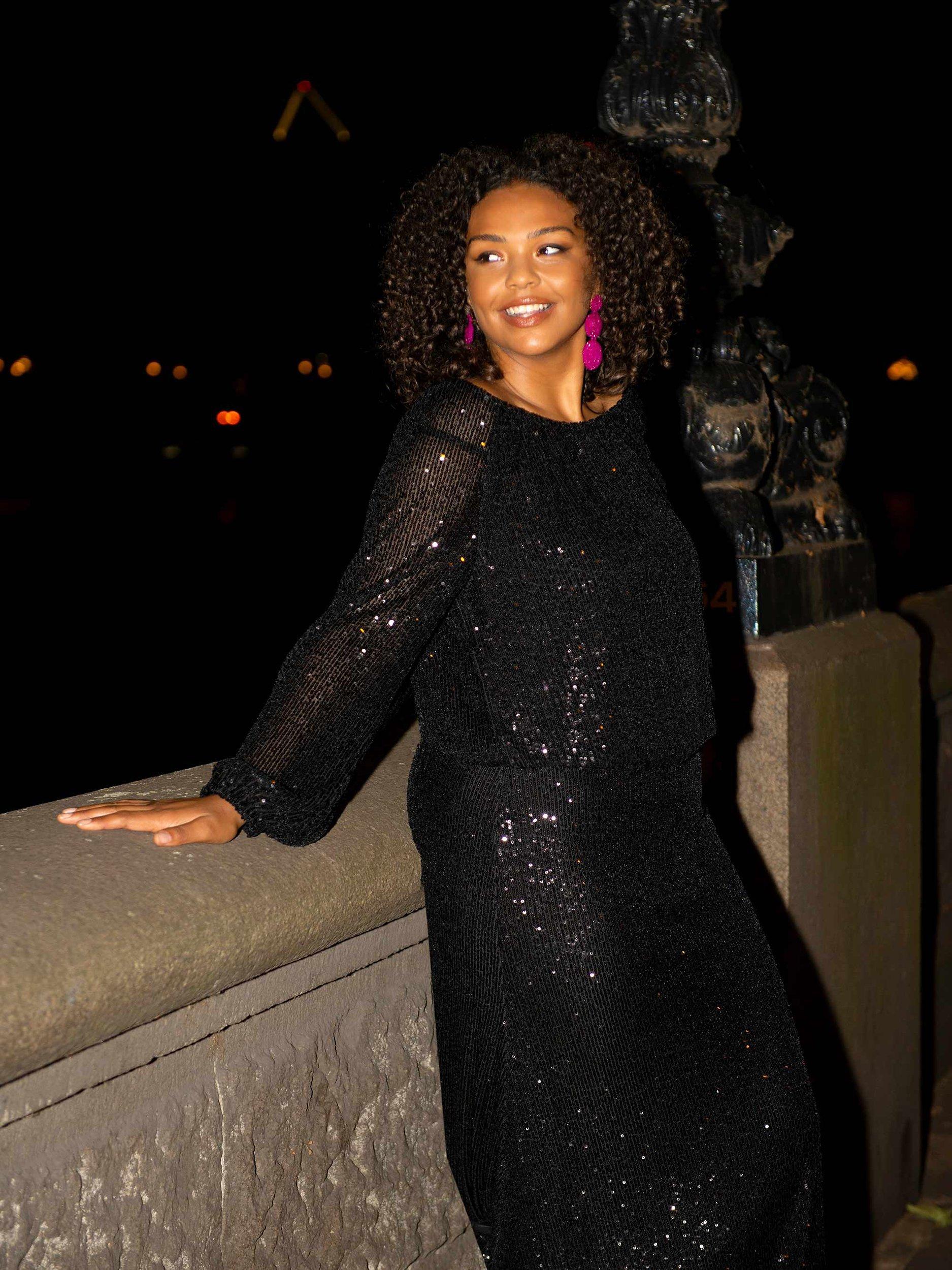 Live Unlimited Sequin Blouson Sleeve Top
