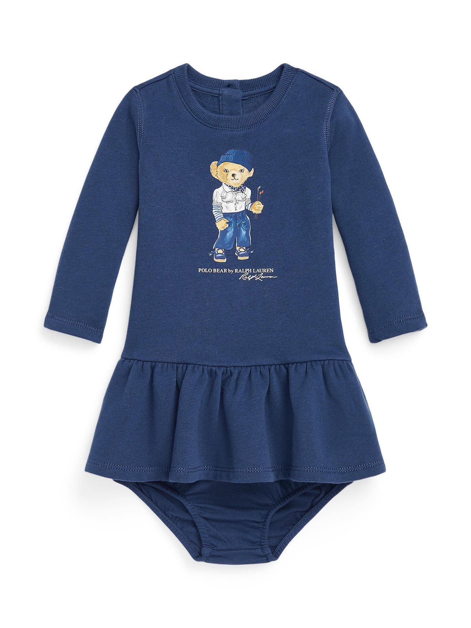 Ralph Lauren Baby Cotton Bear Graphic Dress & Bloomer Set, Federal Blue