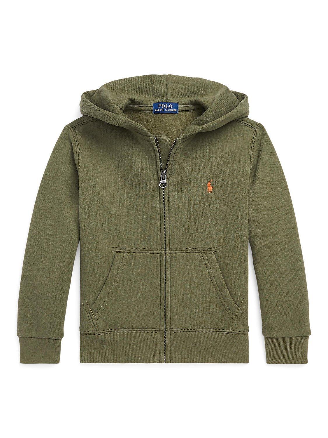 Ralph Lauren Kids' Logo Zip Through Hoodie, Dark Sage