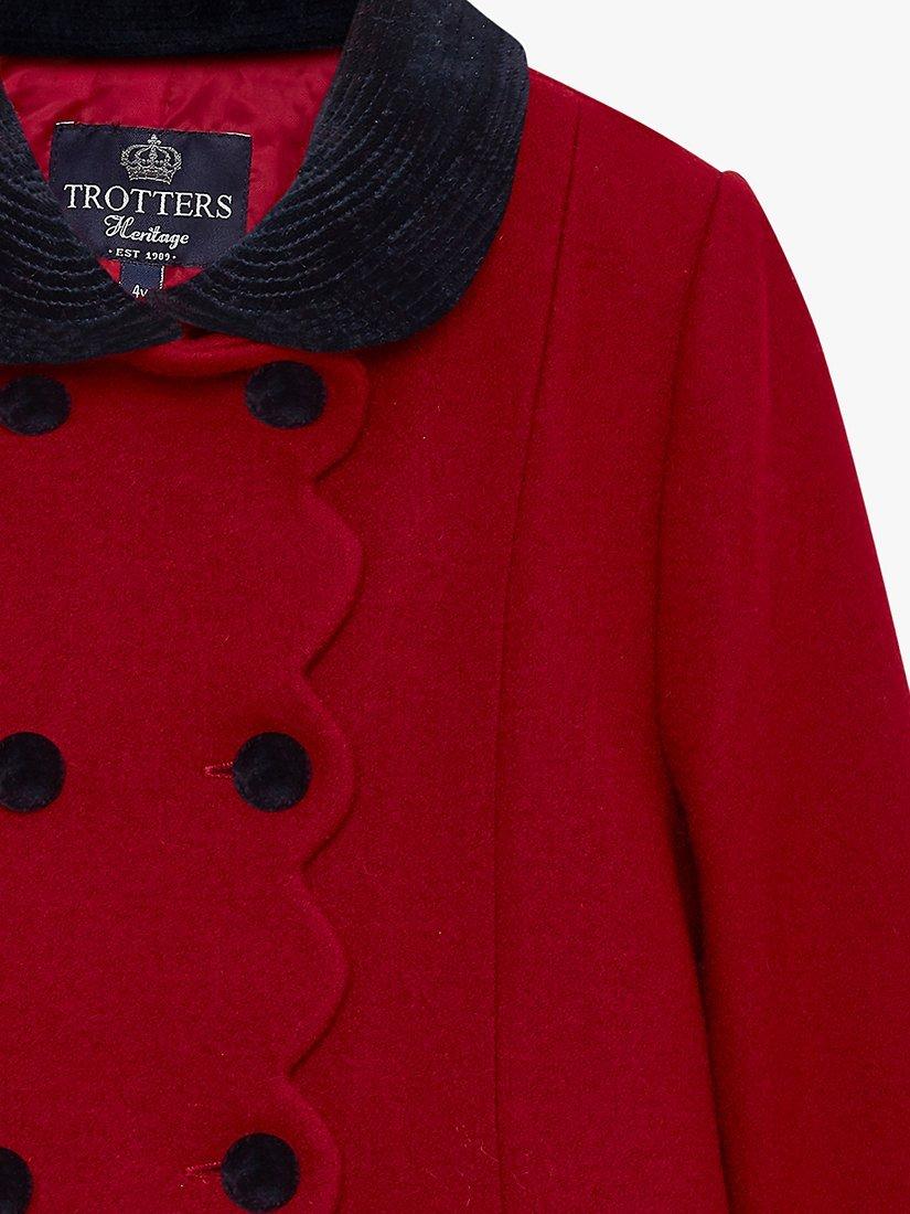Product image 3 of 5, which shows Trotters Heritage Kids' Scallop Edge Wool Coat, Red, 2 years