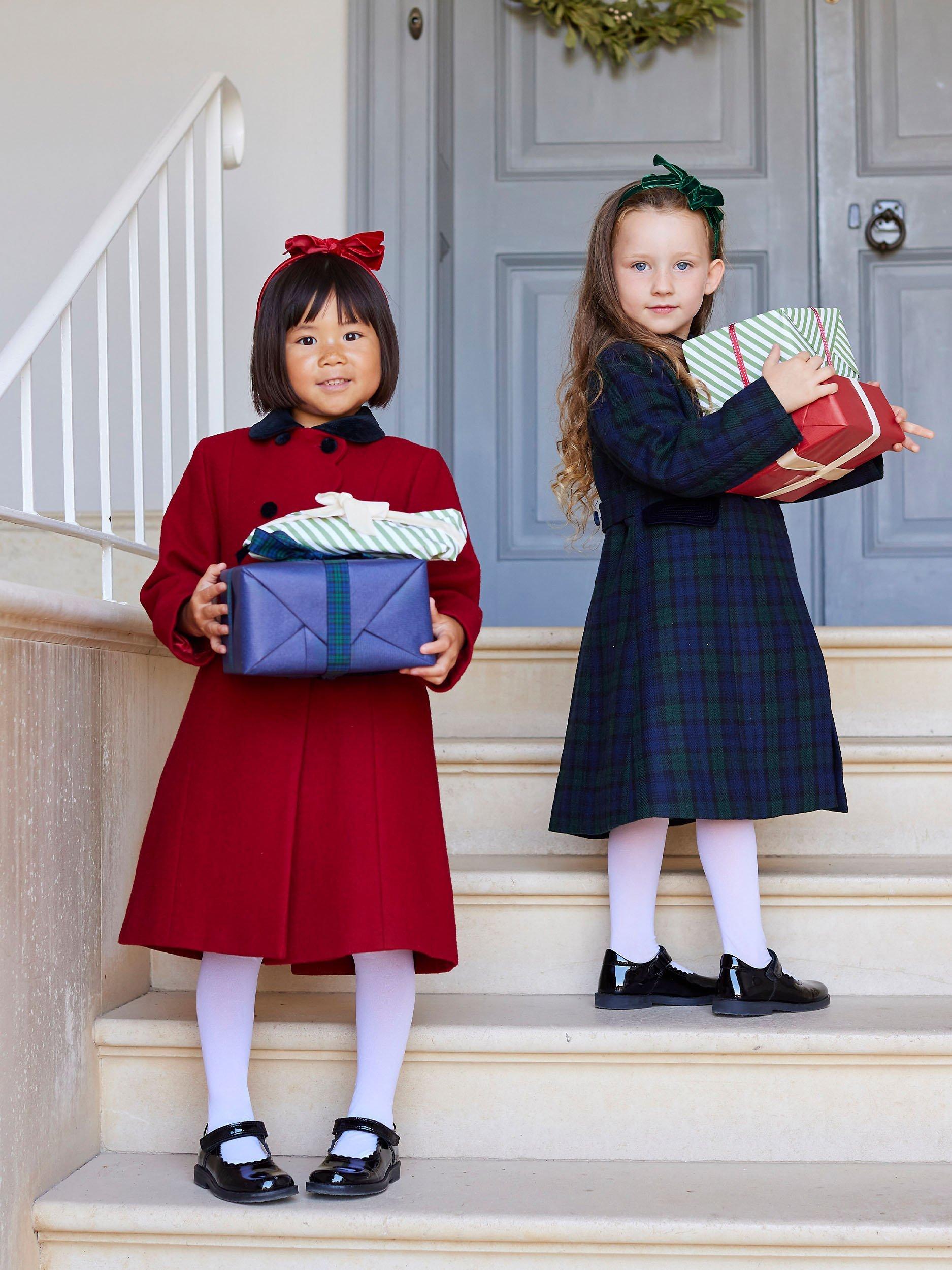 Product image 5 of 5, which shows Trotters Heritage Kids' Scallop Edge Wool Coat, Red, 2 years