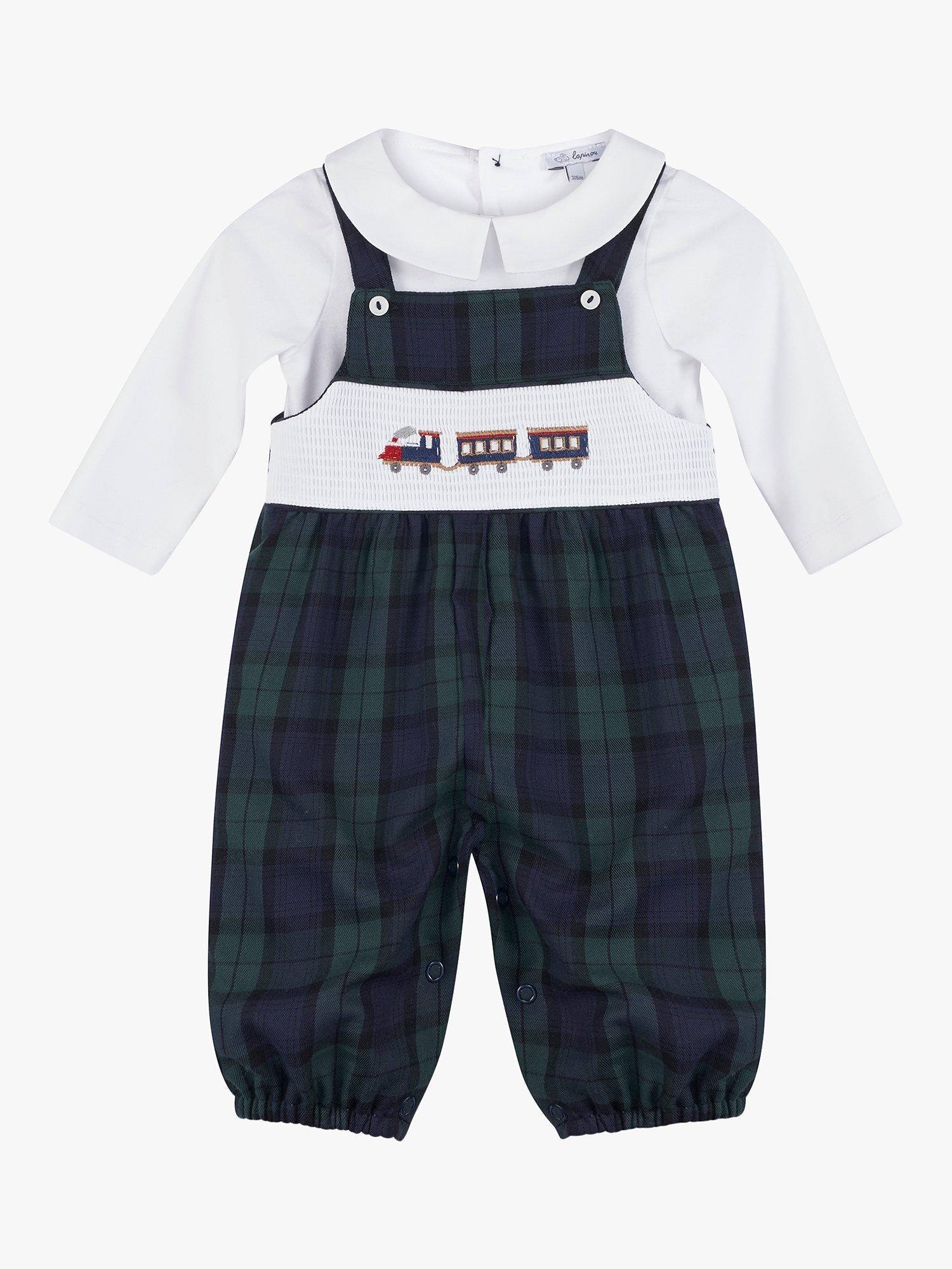 Trotters Baby Train Tartan Dungarees, Navy