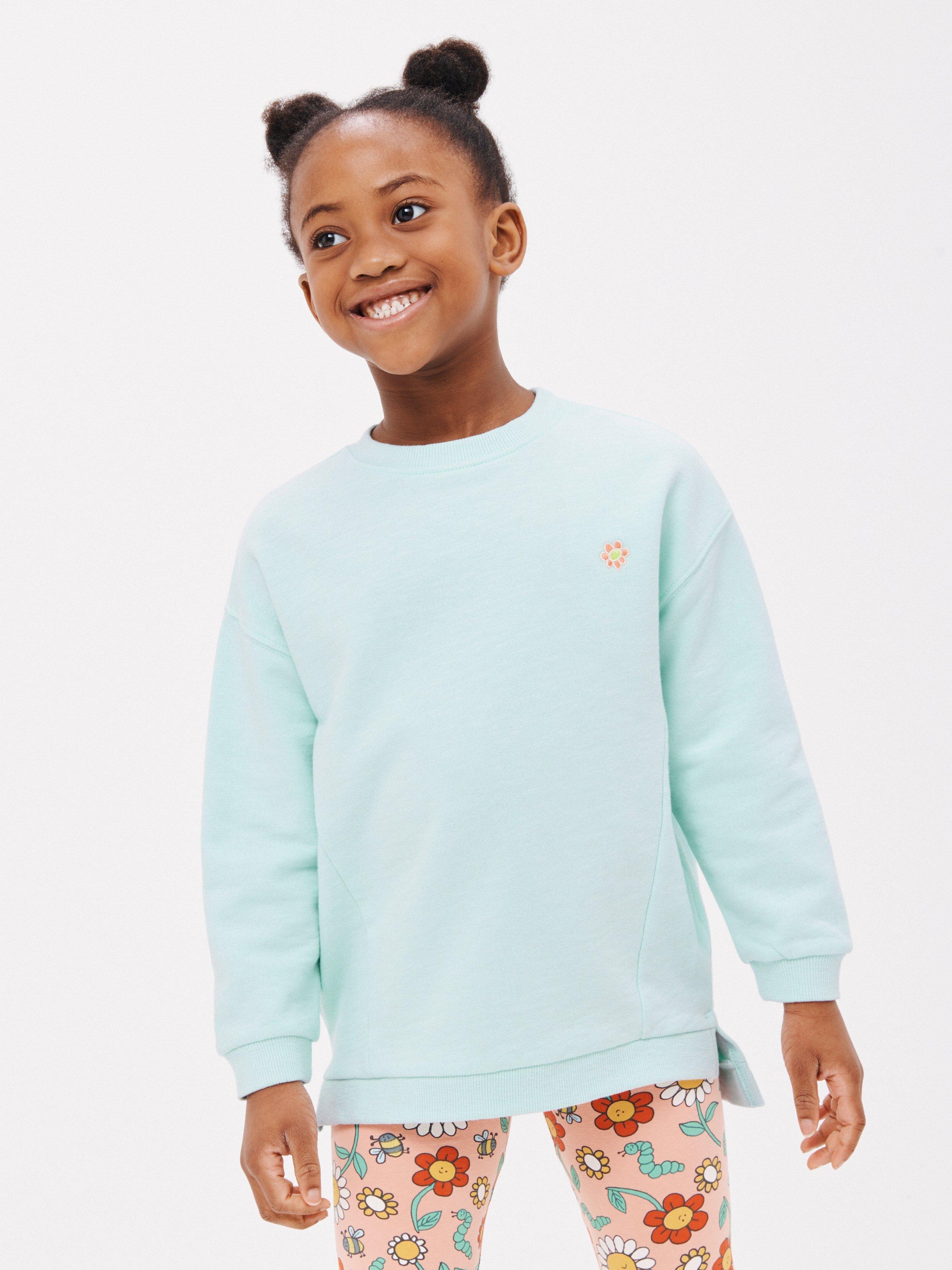 John Lewis ANYDAY Kids' Embroidered Flower Sweater, Blue