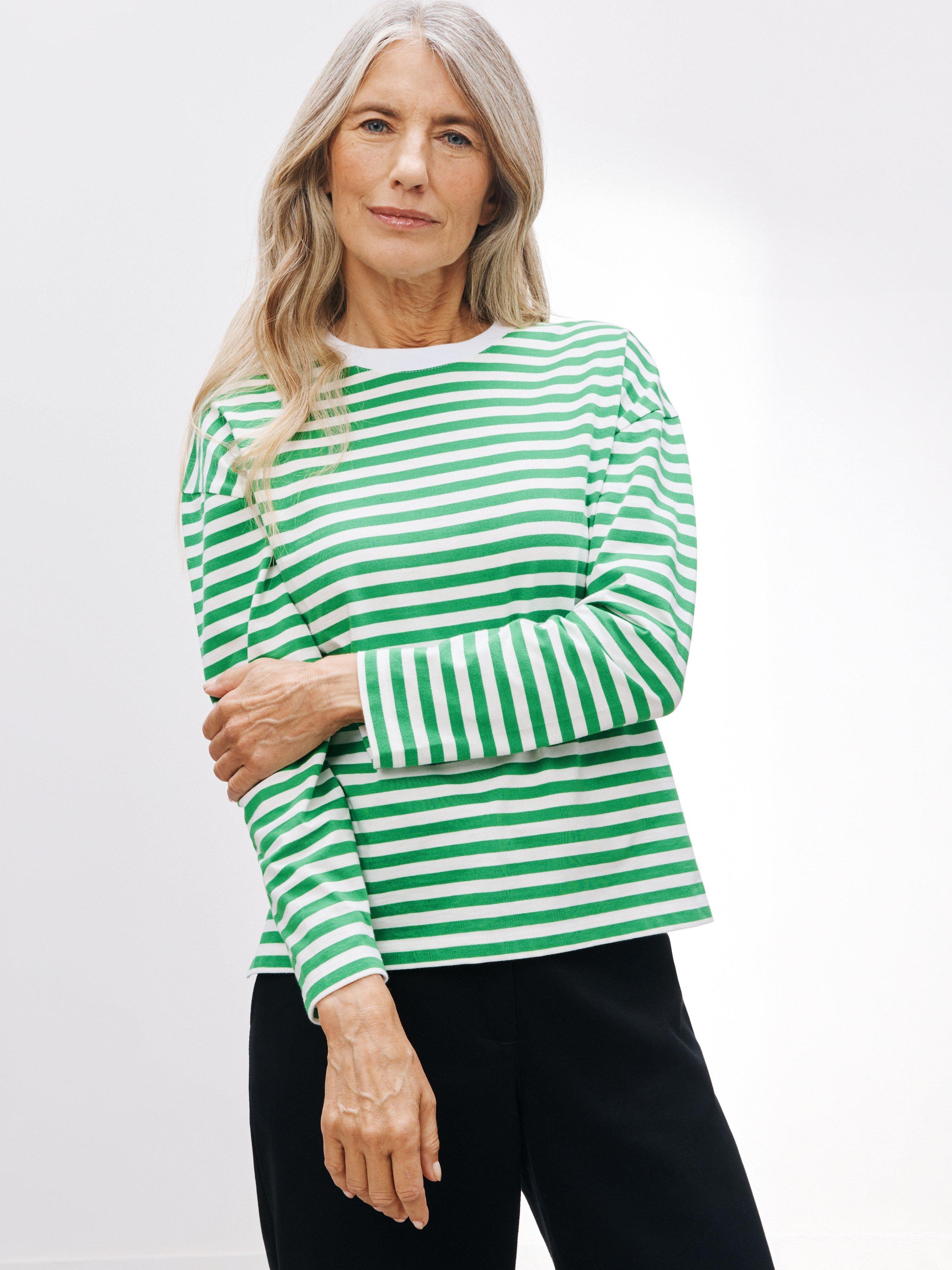 John Lewis Modern Breton Cotton Jersey Top, Mid Green/Multi