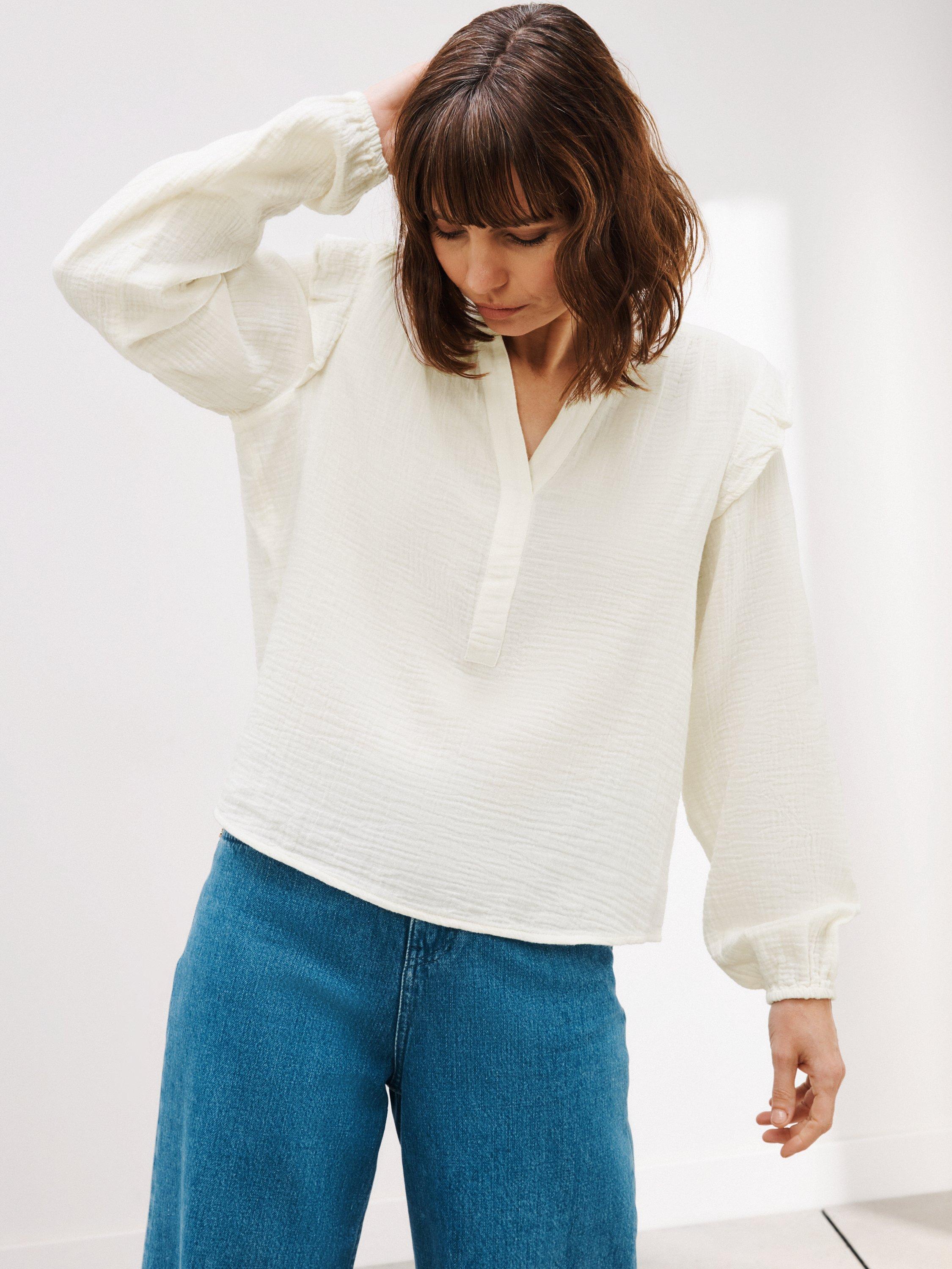 John Lewis Double Cloth Cotton Blouse, Off White