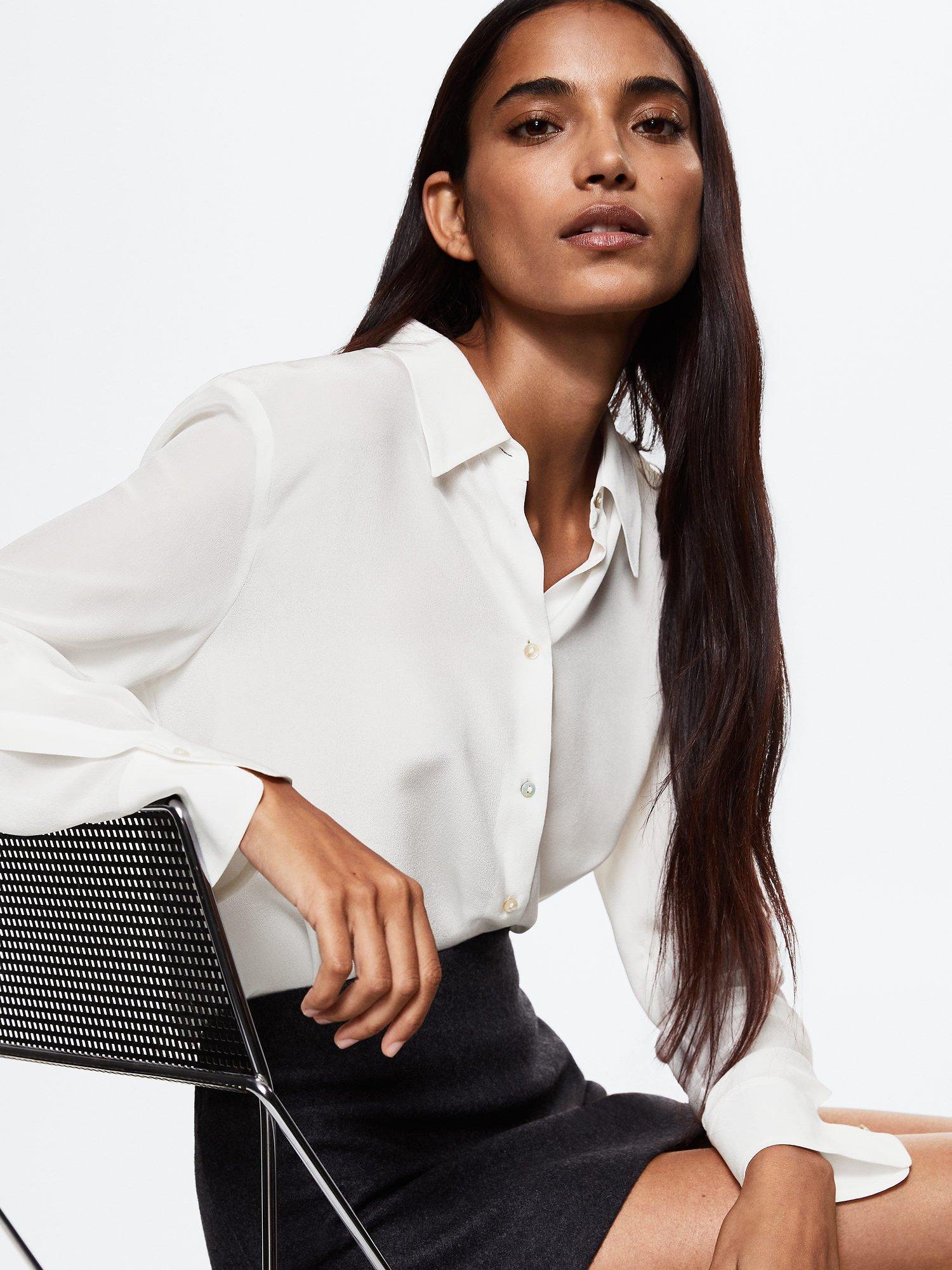 Mango Bruna Silk Shirt, White, 8