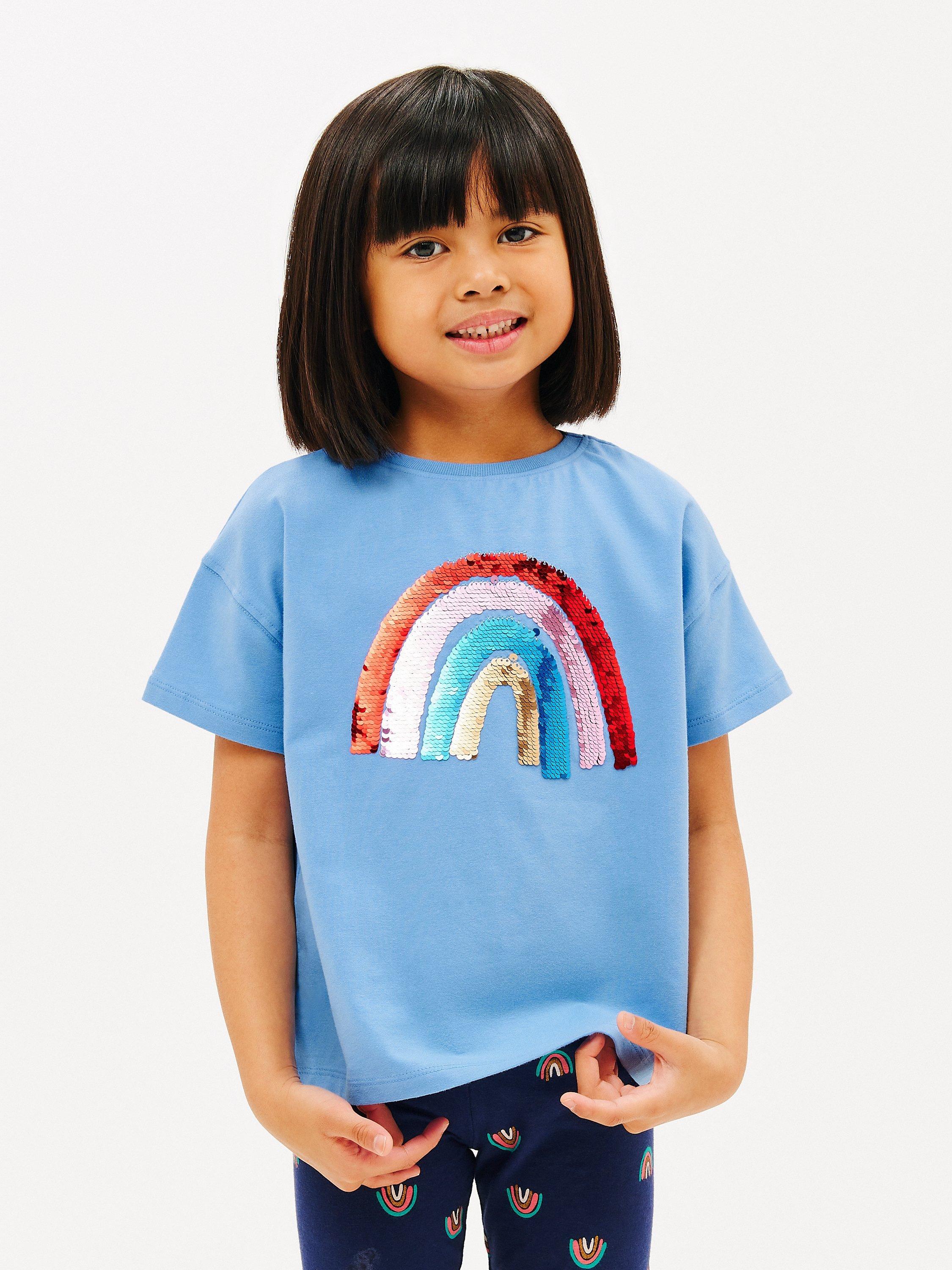 John Lewis Kids' Sequin Rainbow Short Sleeve T-Shirt, Blue